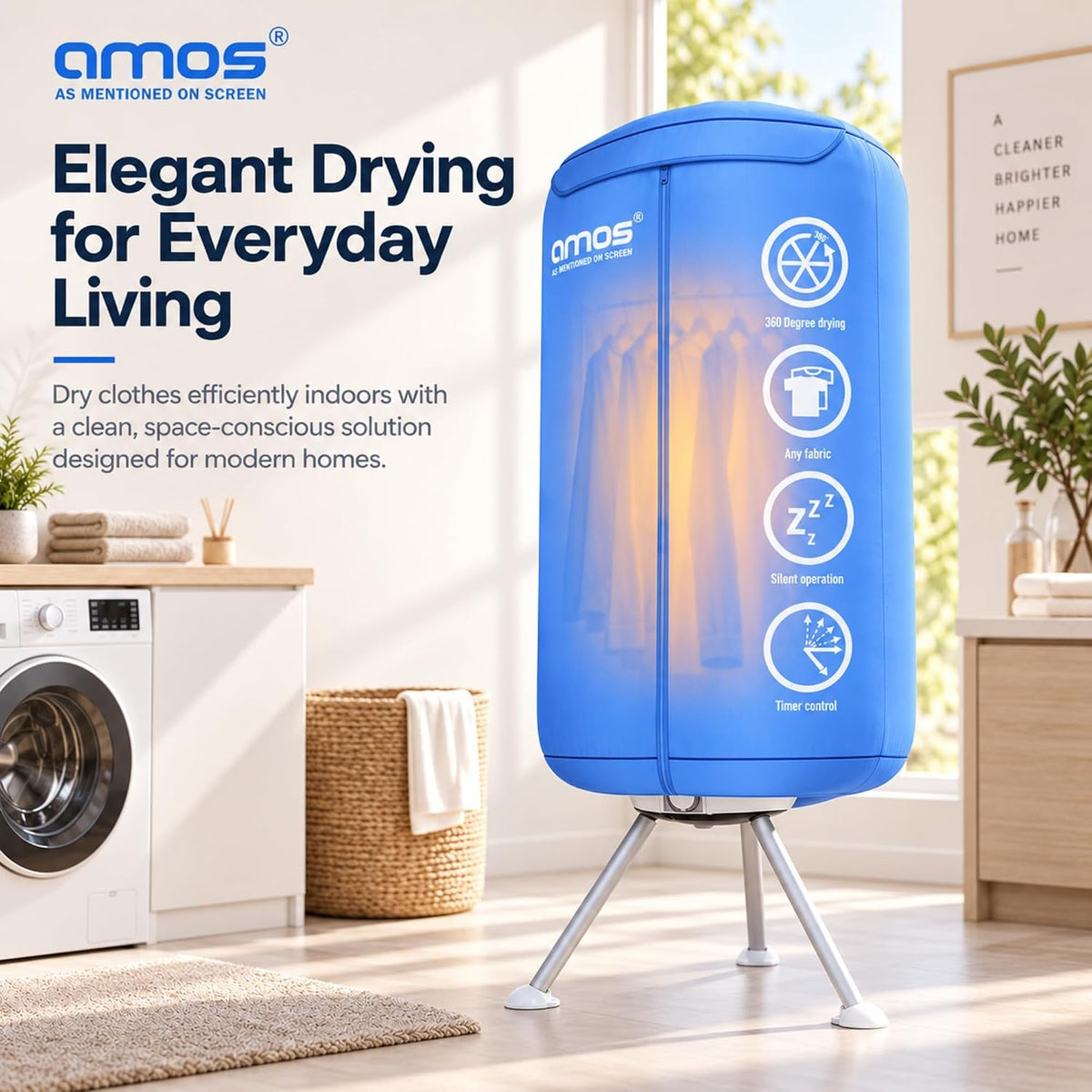 AMOS Eezy Dry Pod Heated Electric Clothes Dryer 10KG Capacity 1000W Indoor & Outdoor Folding Airer for Laundry Large Foldable Rack for Fast Drying With Cover (Dry Pod)