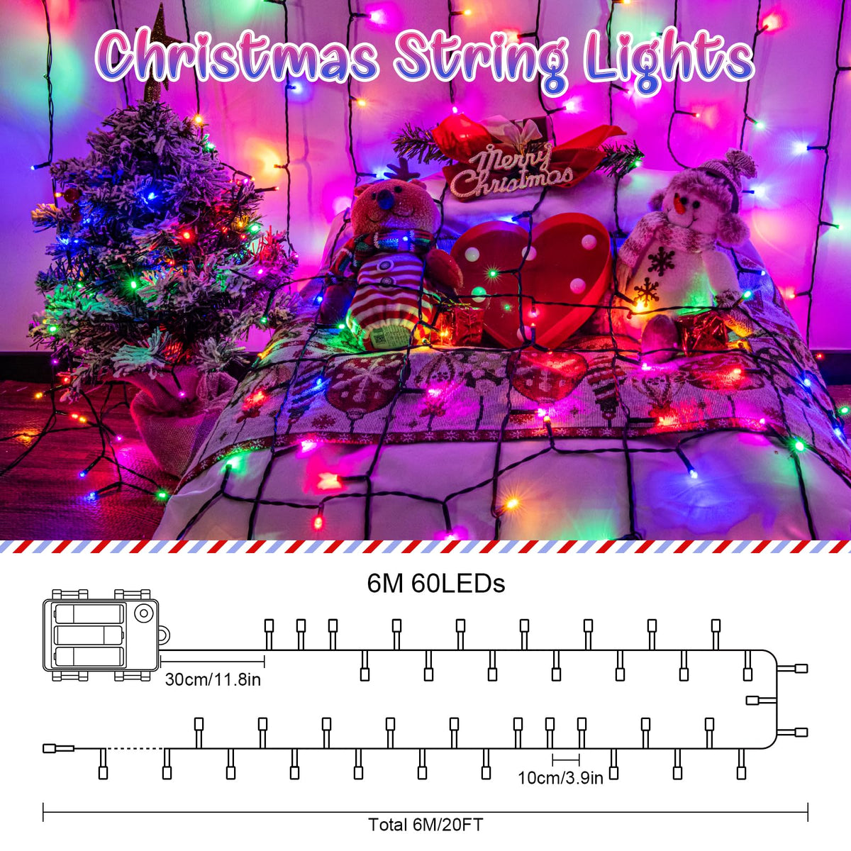 cshare Halloween Decorations Fairy Lights, 20Ft 60LED Orange-Purple USB/Battery String Lights with Timer Waterproof for Outdoor Indoor Autumn Fall Halloween Decorations-Green Wire