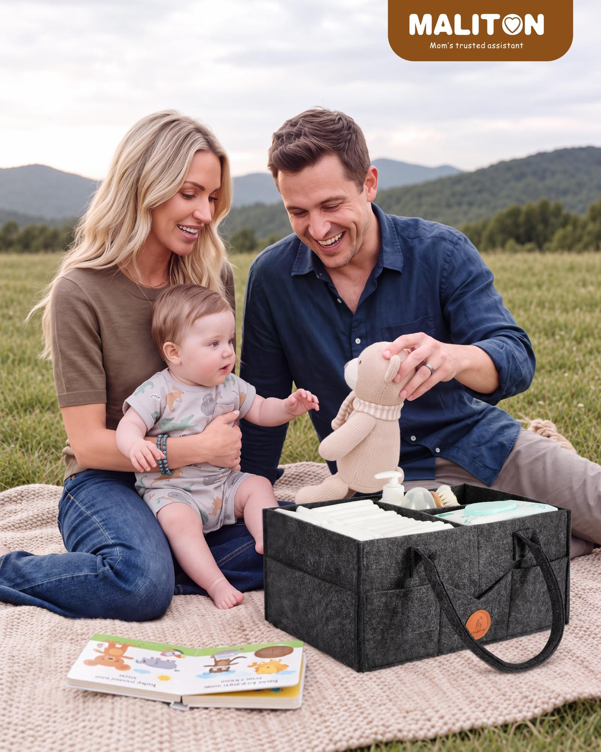 Maliton Nappy Caddy Organiser with 8 Pockets & Removable Dividers (Khaki)