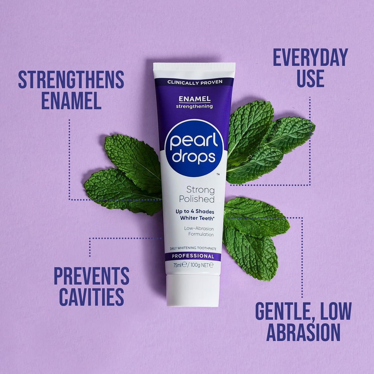 Pearl Drops Strong Polished White Toothpaste, Mint Flavour, 75ml