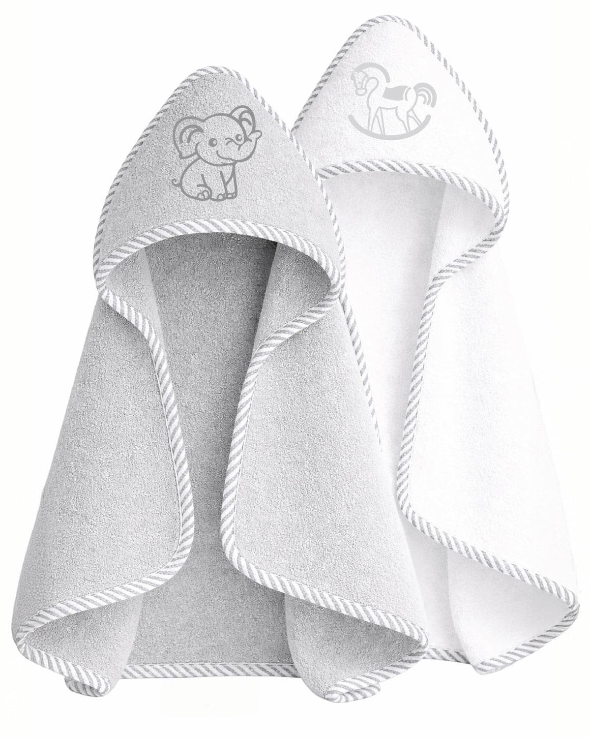 Soft Touch Newborn Essentials 100% Cotton Embroidered Hooded Baby Towel 70 x 70cm for Baby Boys and Girls 0-24 Months (2-Packs)