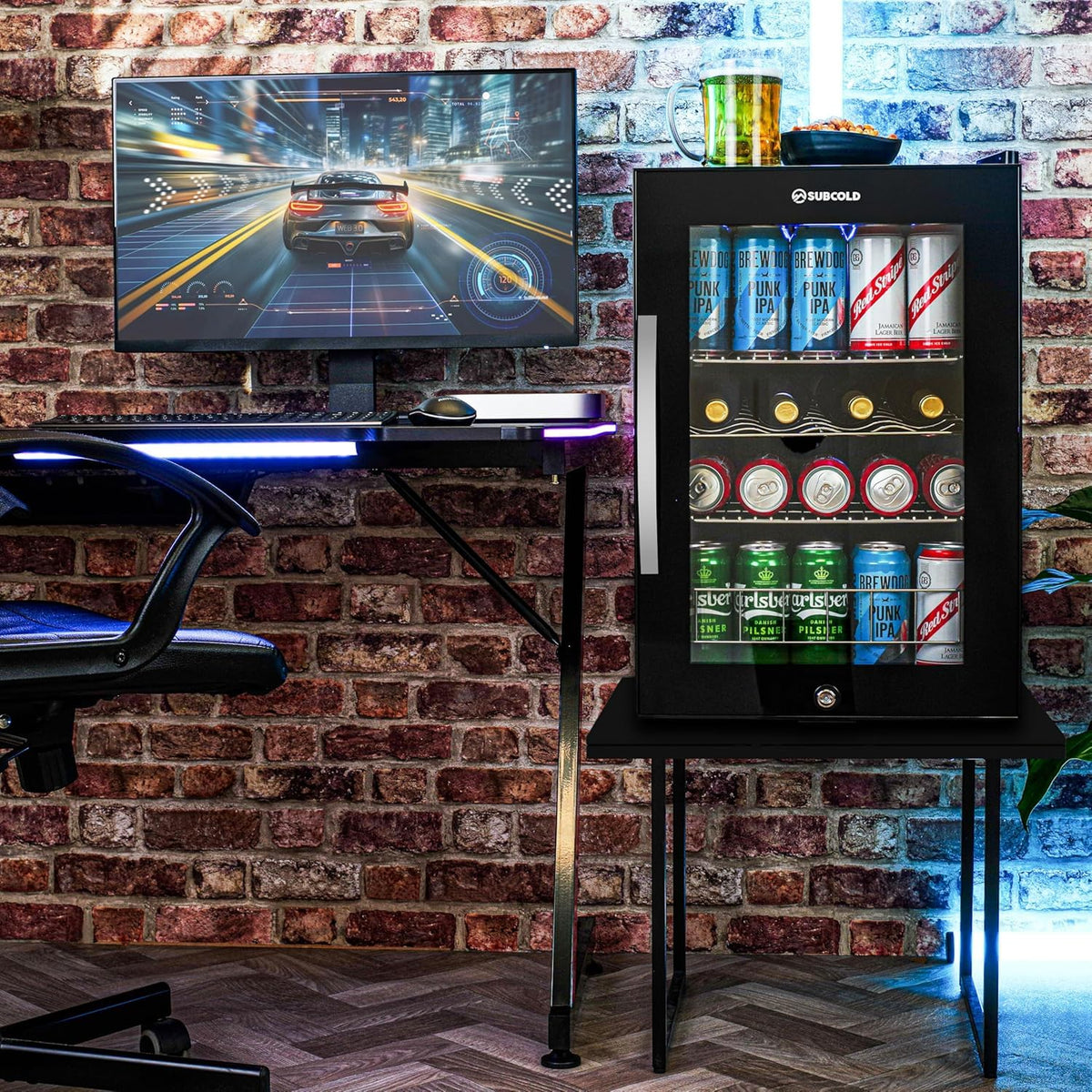 Subcold Ace90 LED Touch Control Beer Fridge With Glass Door | Premium Drinks & Wine Fridge | Black Alu Handle, Auto Defrost, Lockable | 91 Cans | Ideal for Home Bar Undercounter