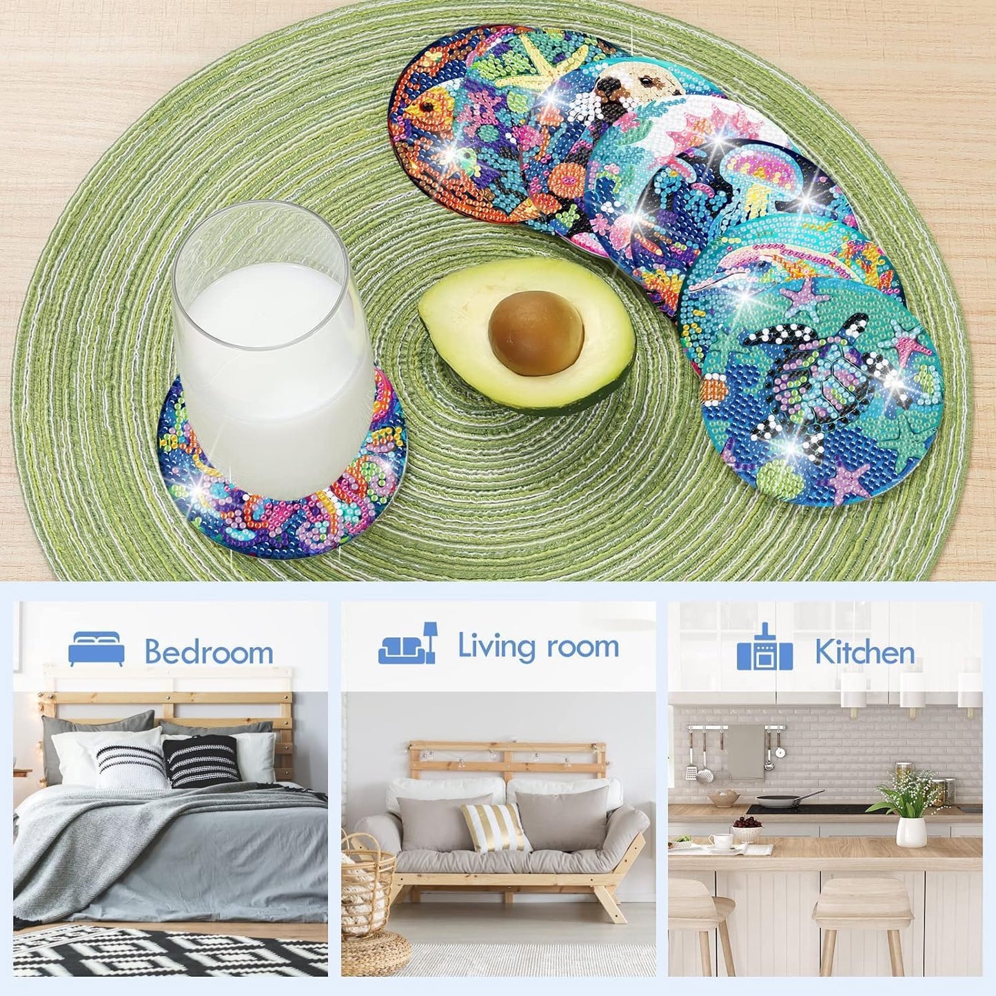 8 Pcs Flowers Diamond Art Coasters Kits for Adults Begainners,Full Drill Diamond Painting Coasters Kit with Holder,DIY Gem Painting Craft Kits for Adults Supplies Gift (Flowers).