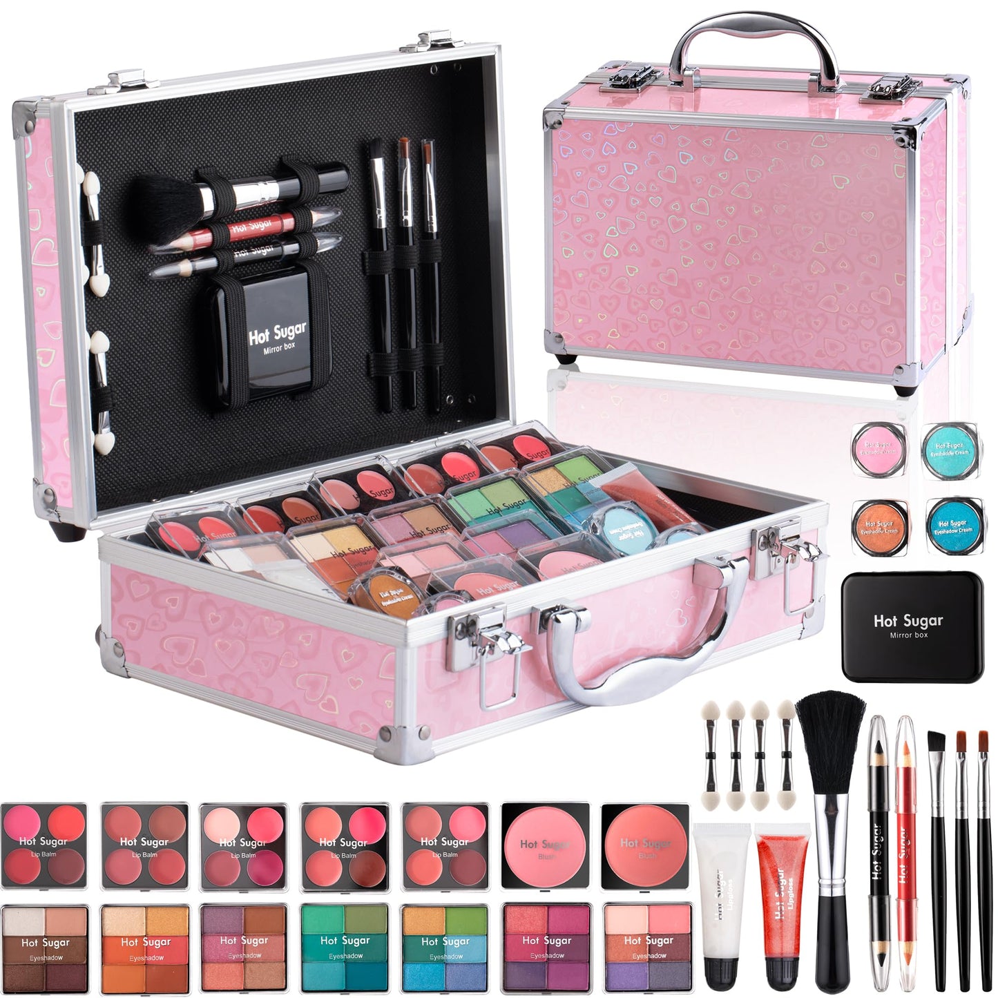 Hot Sugar Girls Makeup Set, Complete Starter Cosmetics Kit with Eye Shadow, Lip Balm, Blush, Lip Gloss, Brushes, Eye Pencils and Mirror (Mermaid)