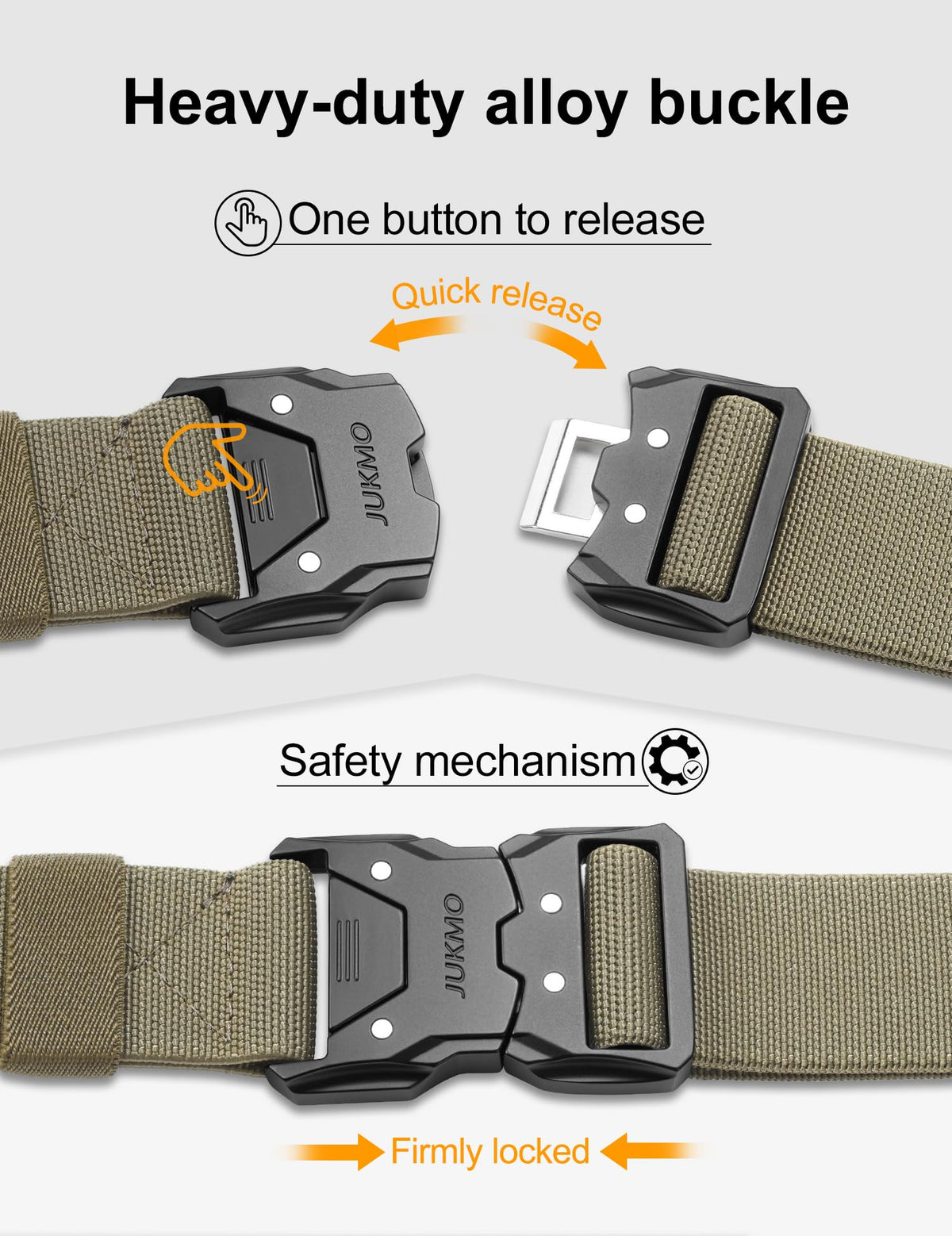 JUKMO Quick Release Tactical Belt, Military Work 1.5" Nylon Web Hiking Belt