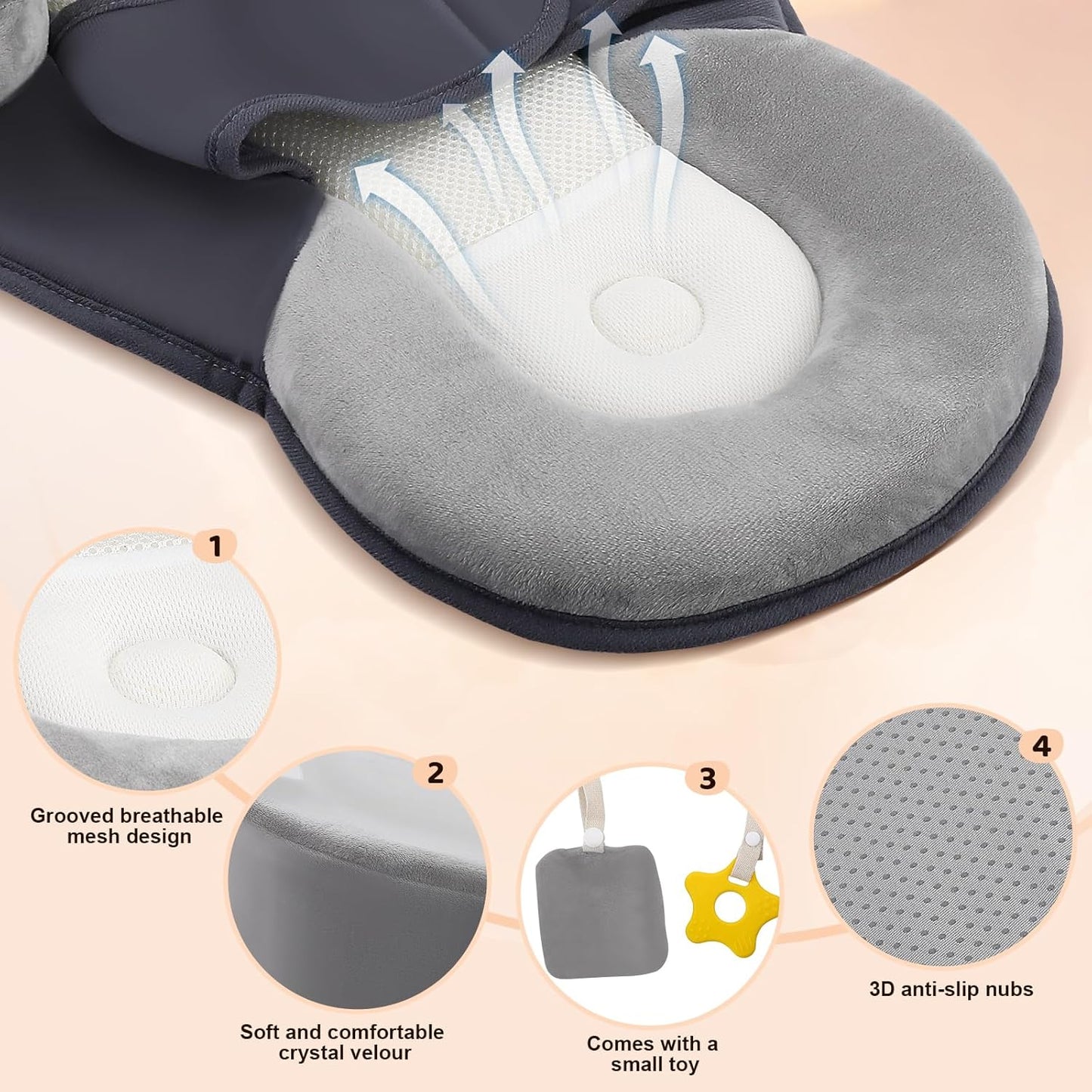 Nursing Pillow for Breastfeeding Moms, Multifunctional Baby Feeding Pillow with Adjustable Safety Strap, Feeding Support Pillow for Newborn Bottle Feeding (3)