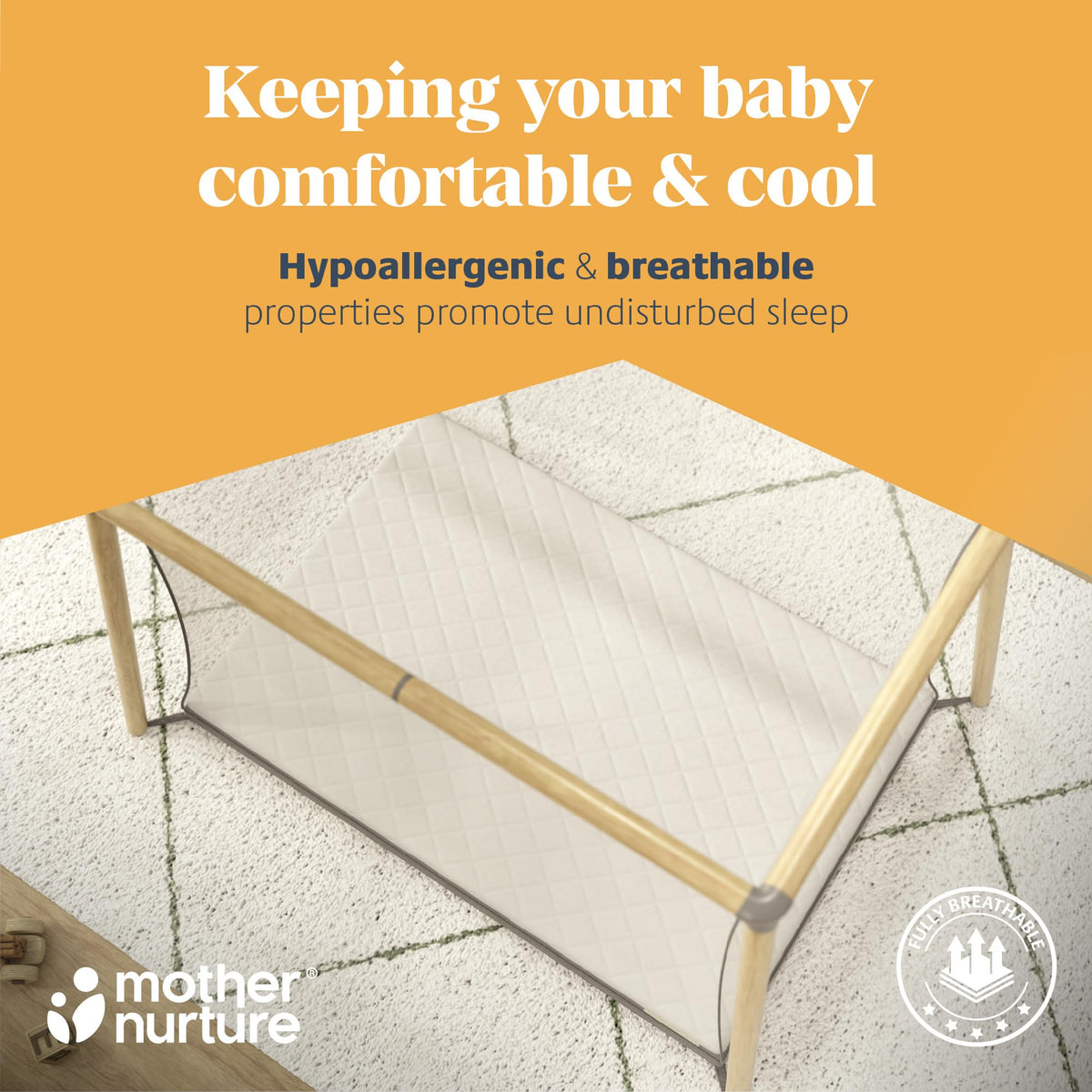 Mother Nurture Classic Eco Fibre Cot Bed Mattress - Hypoallergenic Easy Clean Quilted Cover, Reversible, Water Resistant, Baby Cot Mattress, Firm & Supportive, White, BSI Tested - Size 140x70 x10cm