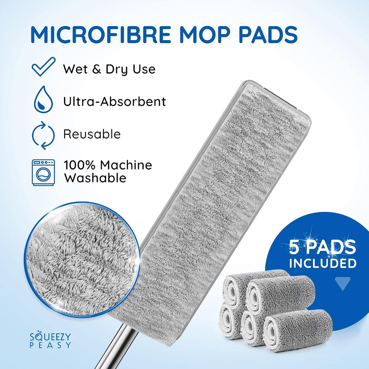 SqueezyPeasy Premium Flat Mop and Bucket Set, Separates Clean & Dirty Water
