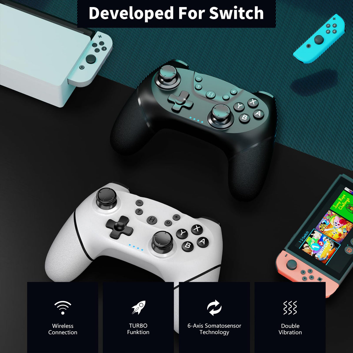 AceGamer 2pcs Wireless Controller for Switch 2/Switch/Lite/OLED, Controller for Switch Pro with Wake-up Function with One Button, Switch Pro Controller with Dual Vibration/Turbo/Screenshot