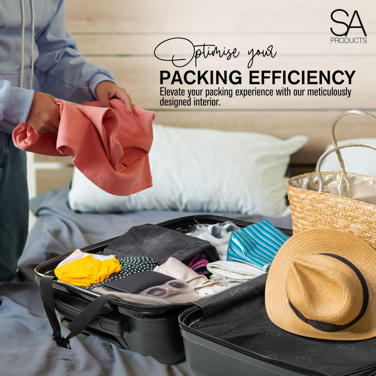 SA Products Cabin Suitcase - 34L Carry On Hard Shell Bag - 55x40x20 - Grey