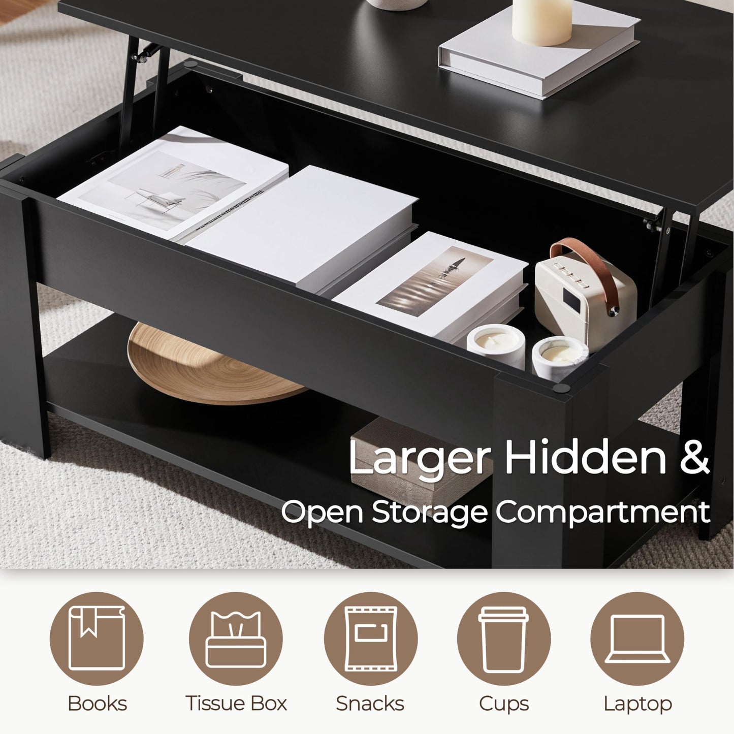 Yaheetech Lift Up Coffee Table, Wooden Lifting Coffee Table with Hidden Storage Drawer and Open Shelf, Space-saving Tea Tables for Living Room/Reception, Espresso