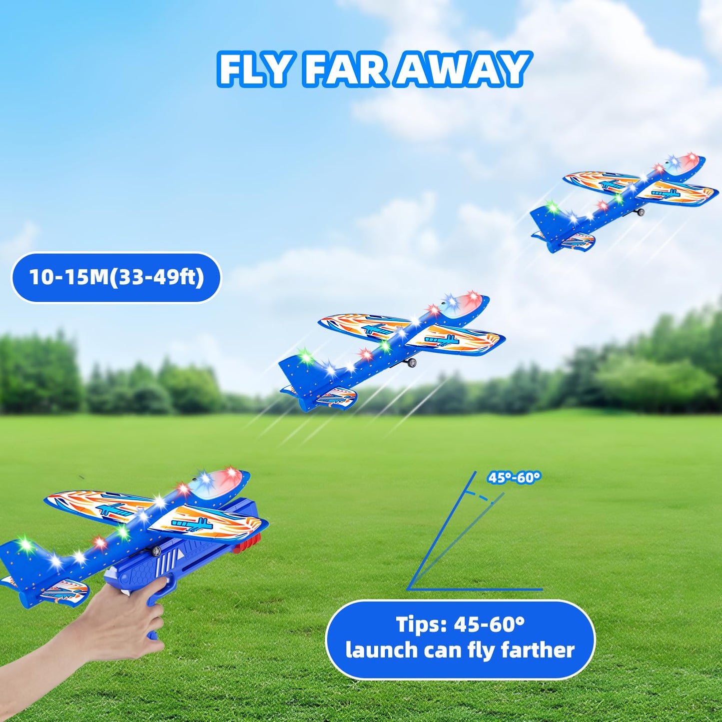 Doloowee Boys Toys for 3 4 5 6 7 8 Years Old, 1 Launcher with 3 Foam Glider Planes, Outdoor Garden Toys Birthday Present Gift for Kids 3 4 5 6 7 8 Year Old