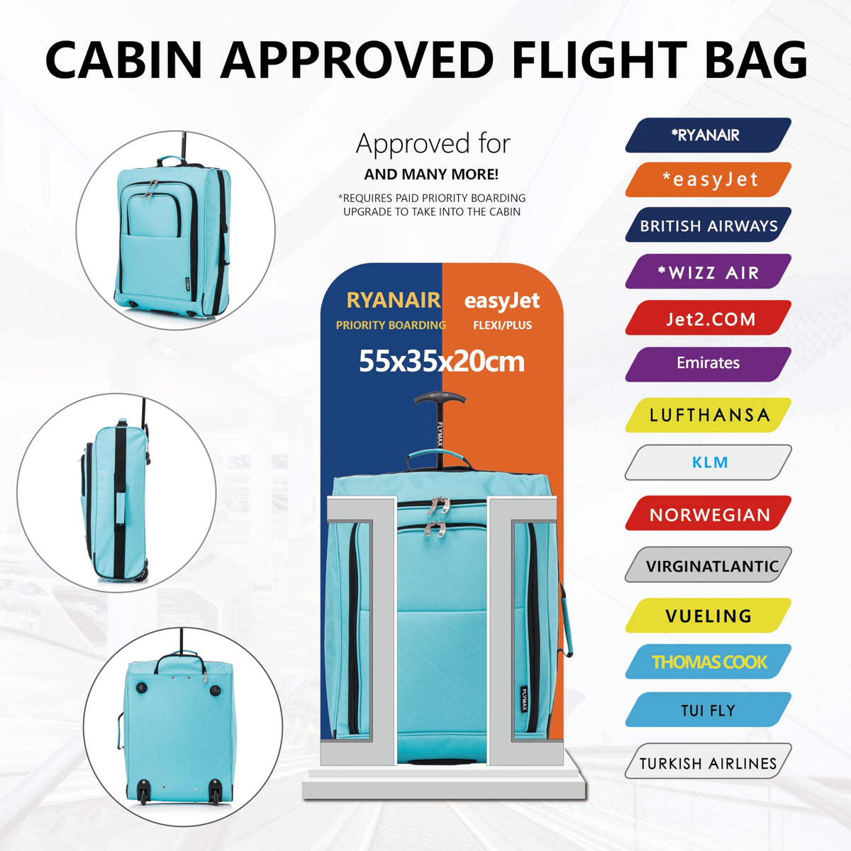 Easyjet 45x36x20 Carry on Suitcase Approved Underseat Cabin Bag Case Lightweight Hand Luggage 1.3kg 33L Black