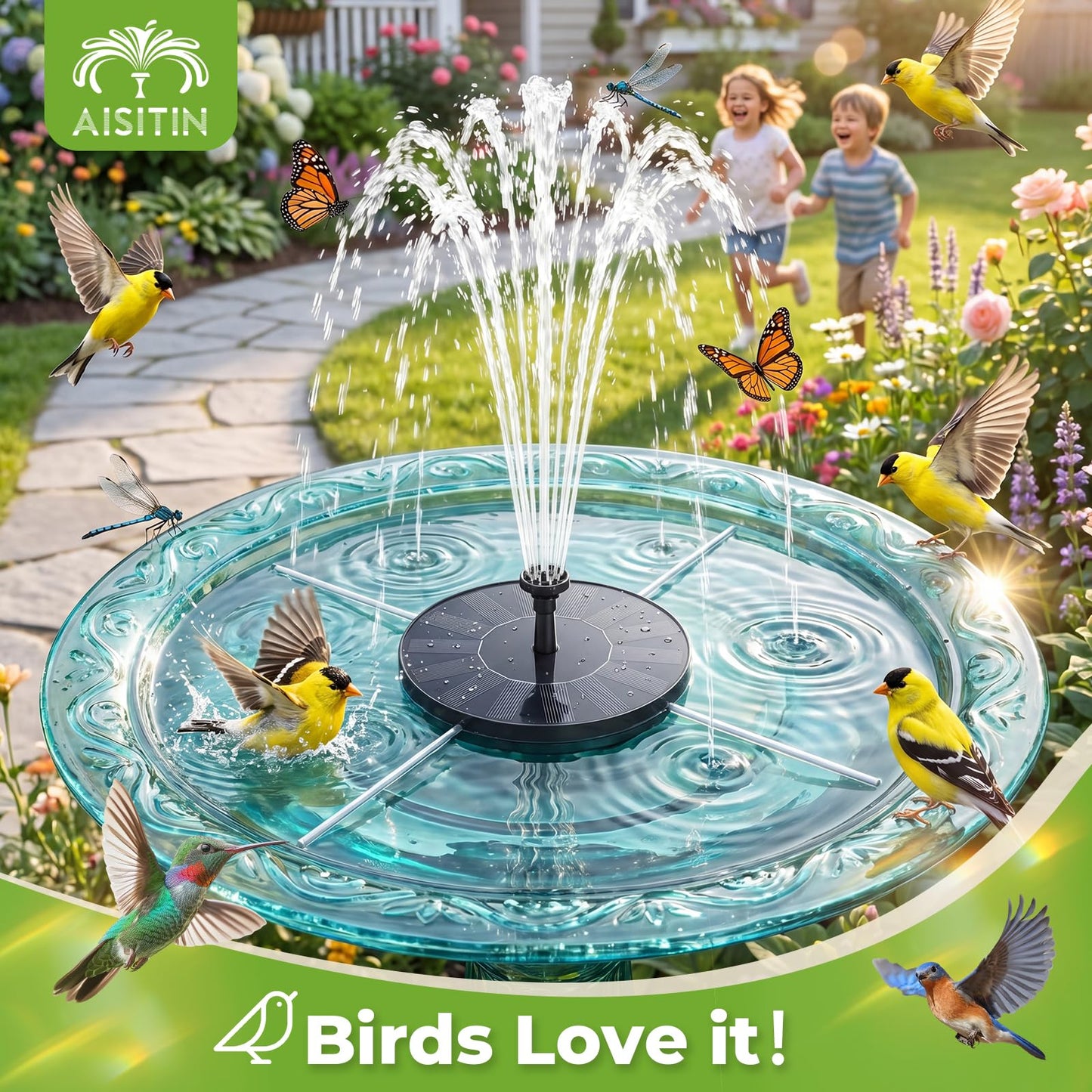 AISITIN Solar Water Fountain, Solar Powered Water Fountain with Multiple Nozzles, Floating Solar Pond Pump,Solar Water Feature for Bird Bath, Garden, Pond, Pool and Fish Tank