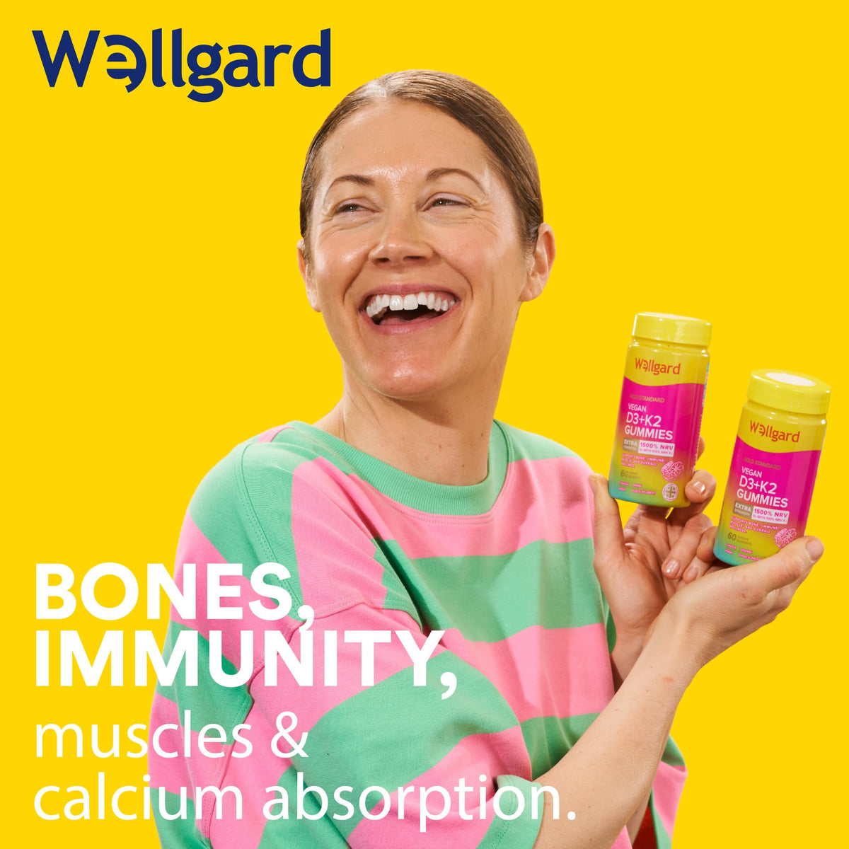 Wellgard Kids Calcium & D3 Gummies - 2 Month Supply - Vegan Chewable Calcium and Vitamin D3 Gummies, Mixed Berry Flavour