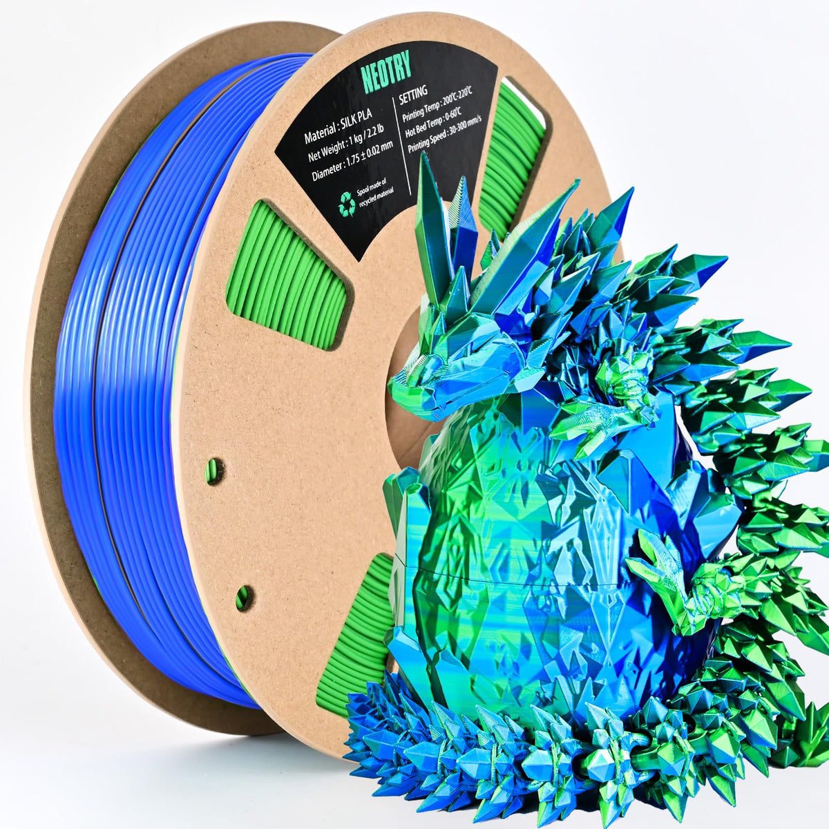 Silk Tri Colour PLA Filament 1.75mm 1kg, Multicolor 3D Printer Filament, Filament 3D Printing Materials for Most FDM 3D Printer, Silk PLA Red Yellow Blue, Rainbow PLA Filament 1.75mm ± 0.02