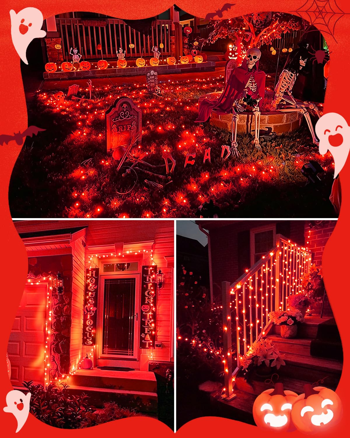 Dalugo Halloween Decoration Lights, 5M 50 LED Orange Purple White Fairy Lights with Timer, IP65 Waterproof Battery Powered Lights for Indoor Outdoor Autumn Halloween Decorations(Green Wire)