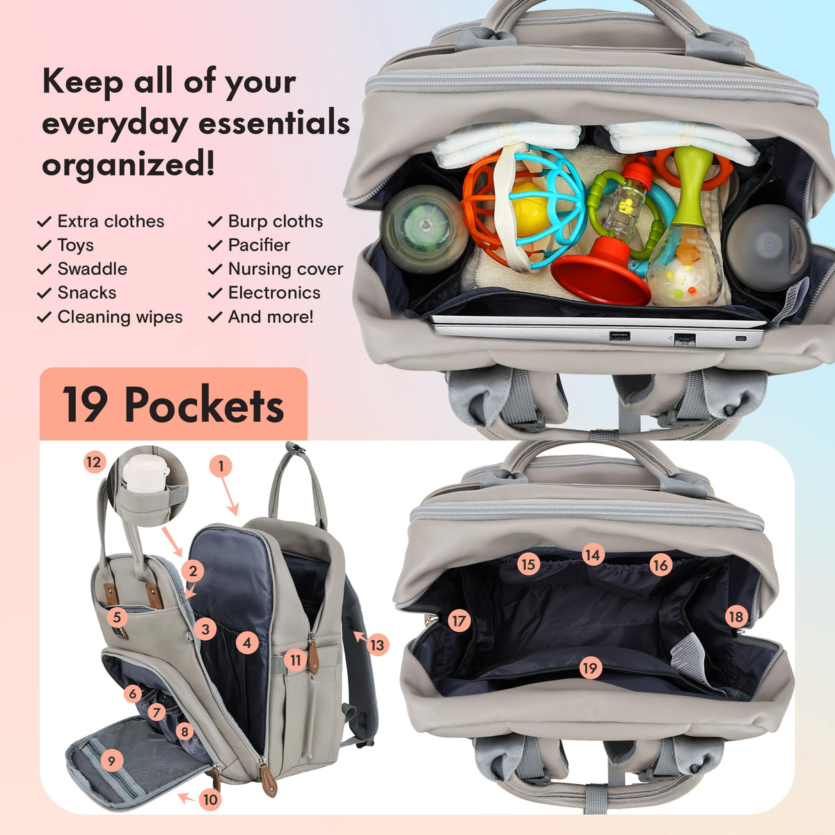 Dikaslon Baby Changing Bags Backpack, Large Baby Bag, 19 Pockets, Outdoors