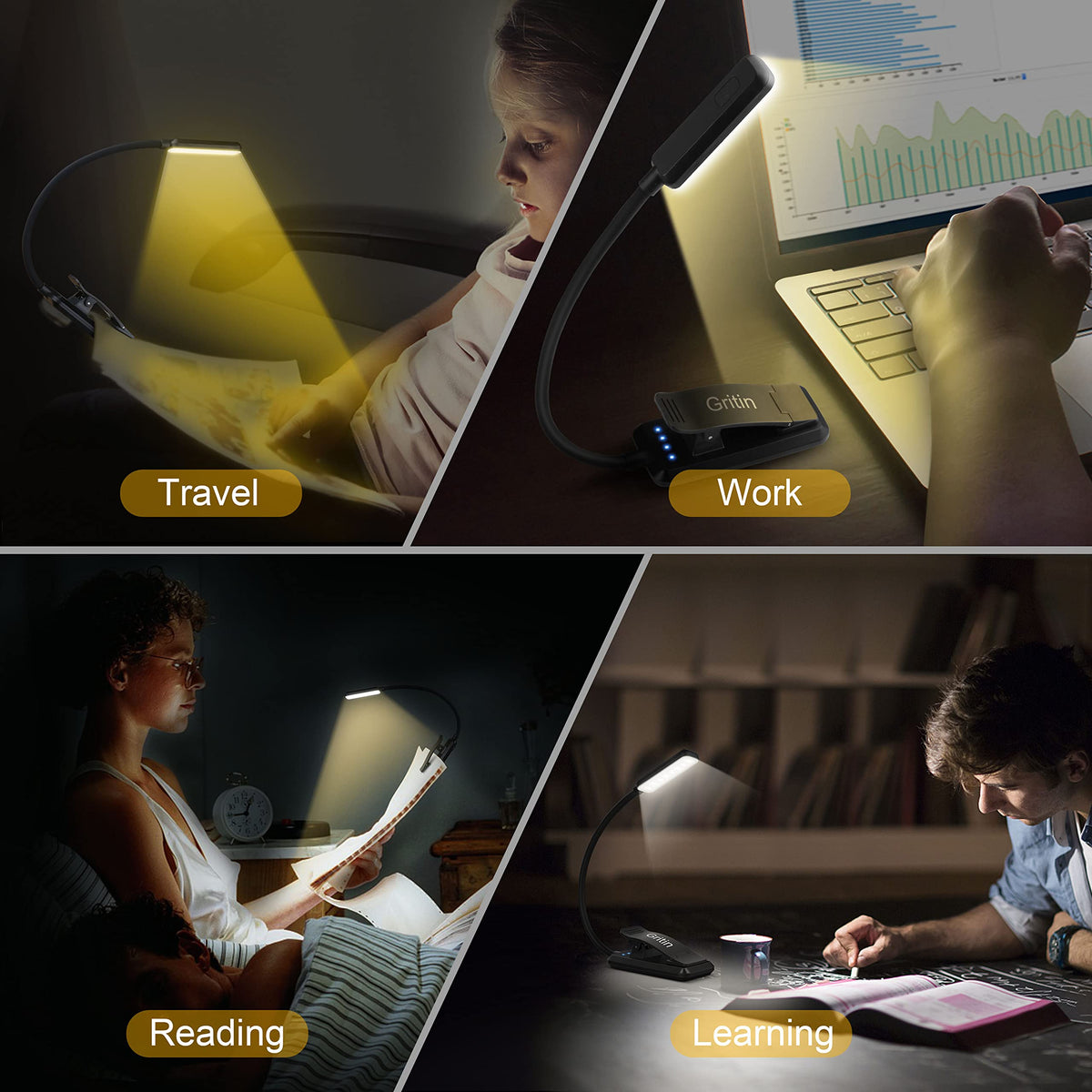 Gritin 9 LED Rechargeable Book Light for Reading in Bed-Stepless Dimming