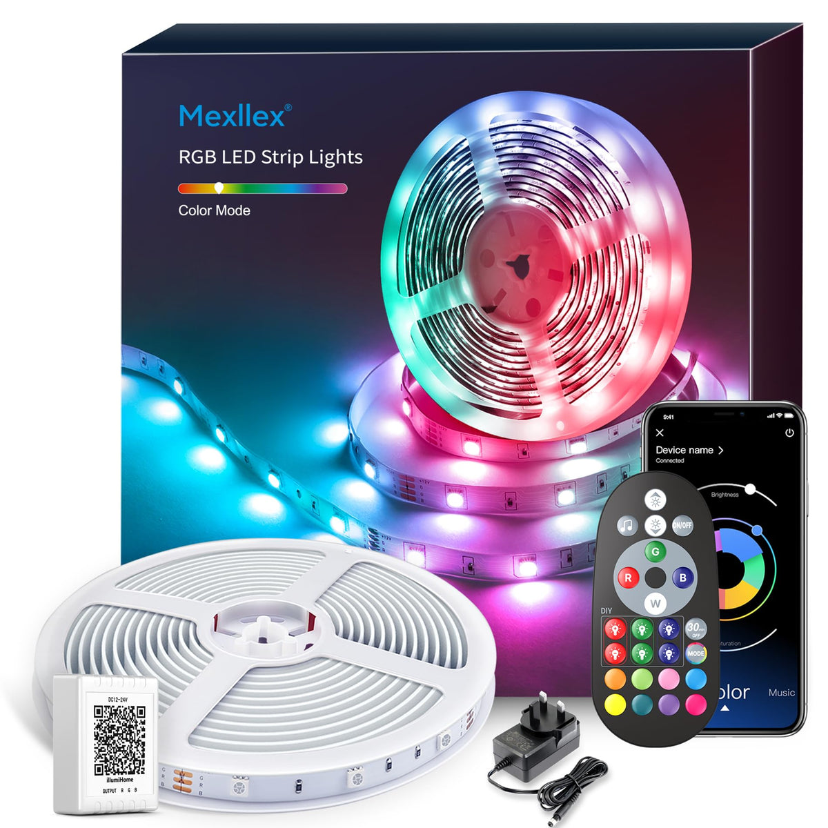 Mexllex LED Strip Lights 10M (1X10M) APP Control Colour Changing LED Lights with Remote, Music Sync Built-in Mic, SMD RGB Light Strips RGB LED Strip, Led Lights for Bedroom Home Decoration