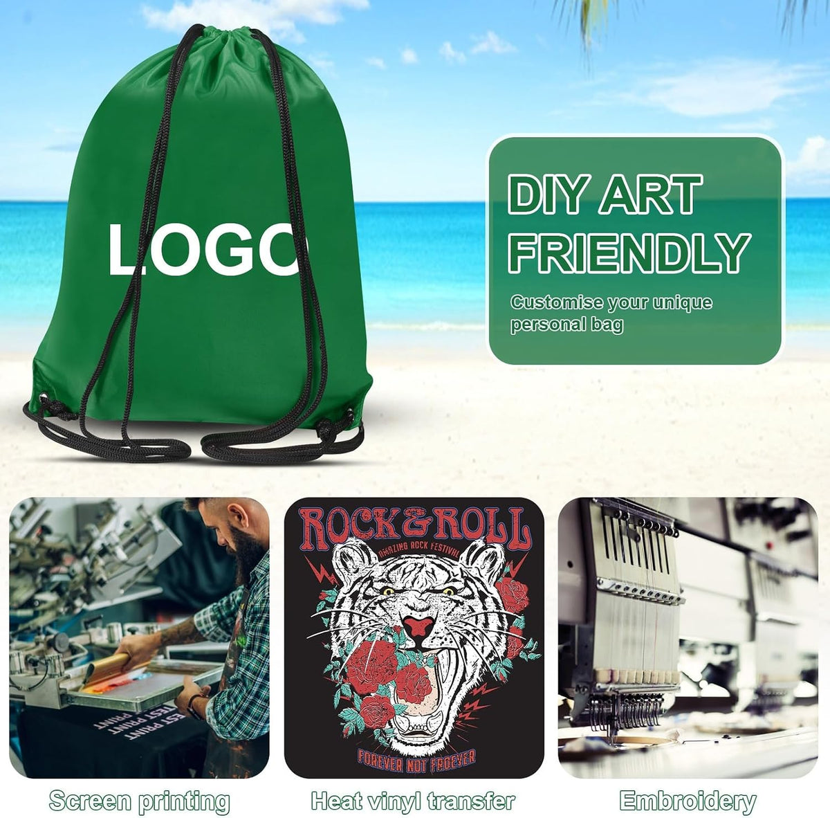 WESTWOOD FOX Drawstring Gym Bag String Bags Gym Sack Backpack PE Bags for Women Men Trainer Swimming Bag Travel Beach School Holidays Suitable for Sports,kids,Boys,Girls (Green)