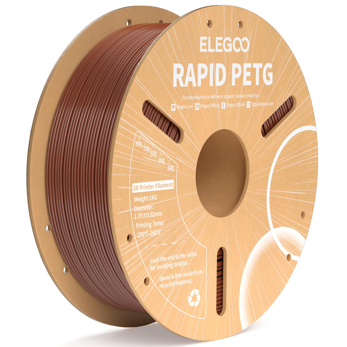 ELEGOO Rapid PETG 3D Printer Filament 1.75mm Black 1KG