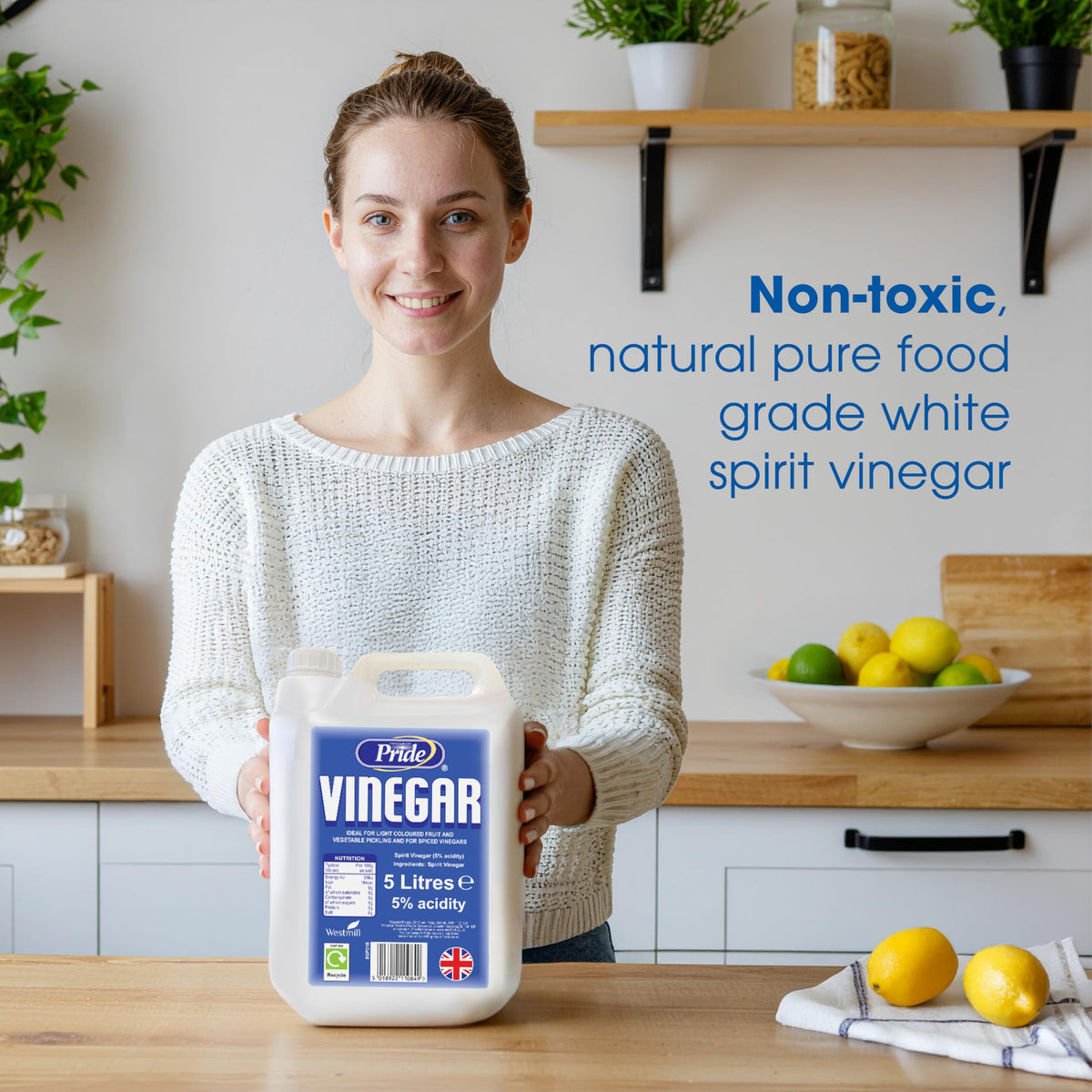 White Vinegar 5L | Food Grade | Suitable for Cleaning, Weed Killer, Limescale Remover, Glass Cleaner, Stain Remover, Baking, Pickling, Marinating | UK Made (Pack of 4)