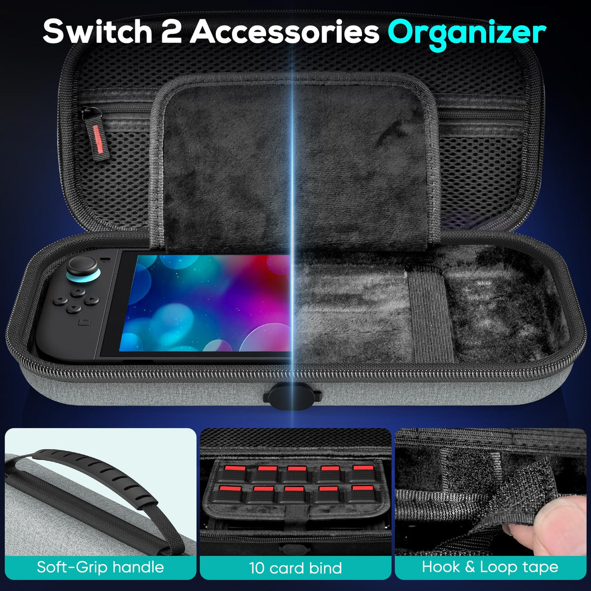Case for Nintendo Switch 2, Travel Case with Charging Hole and 10 Game Card