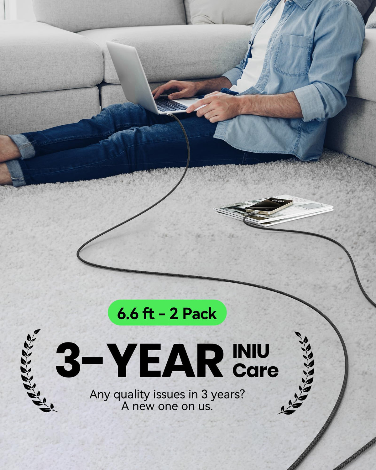 INIU USB C Cable, 2m 100W Fast Charging USB C to USB C Cable
