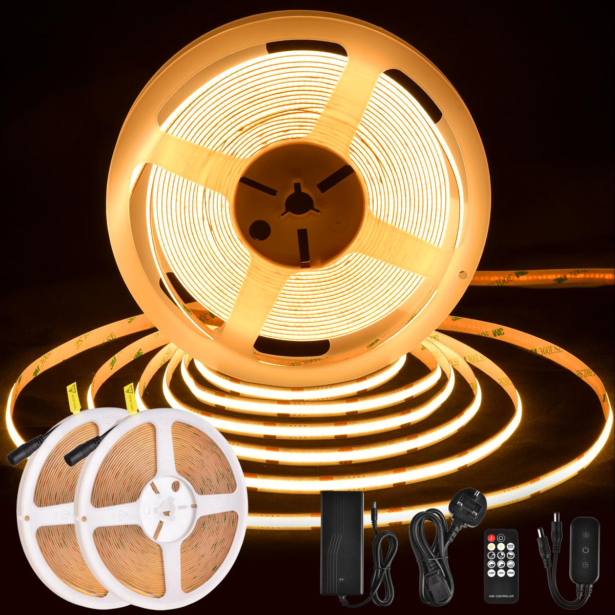 COB LED Strip 3m, 24V, Dimmable, Remote, Warm White, 2700K