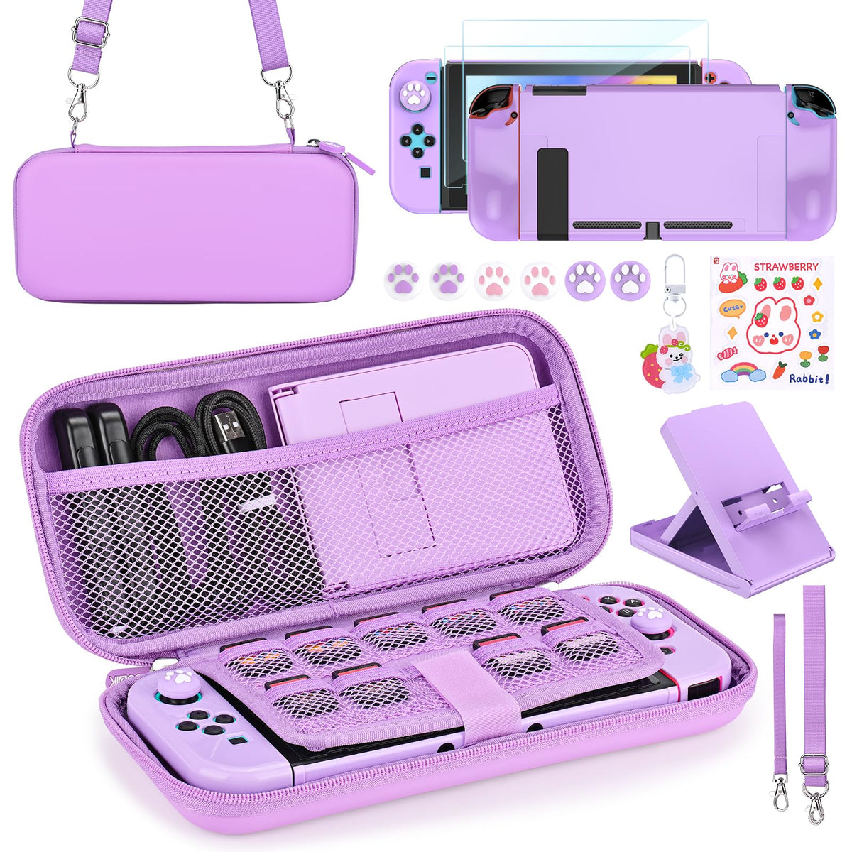 Younik Switch Accessories Bundle, 17 in 1 Switch Accessories Kit for Girls Include Switch Carrying Case with 9 Game Card Slots, Adjustable Stand, Protective Case for Switch Console & J-Con (Blue)