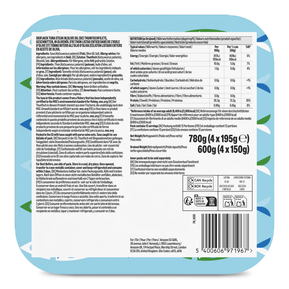 by Amazon MSC Skipjack Tuna Chunks in Spring Water, 4x145g