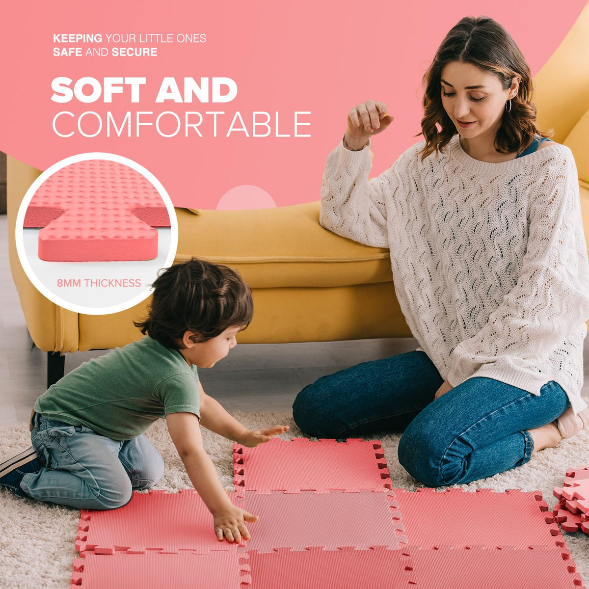 kidoola Foam Baby Play Mat (29x29cm) – Thick & Soft EVA Foam Interlocking Floor Tile Matting for Children – Large Multi Colour, Safe & Comfortable 7mm Thick Play Flooring (9pc)