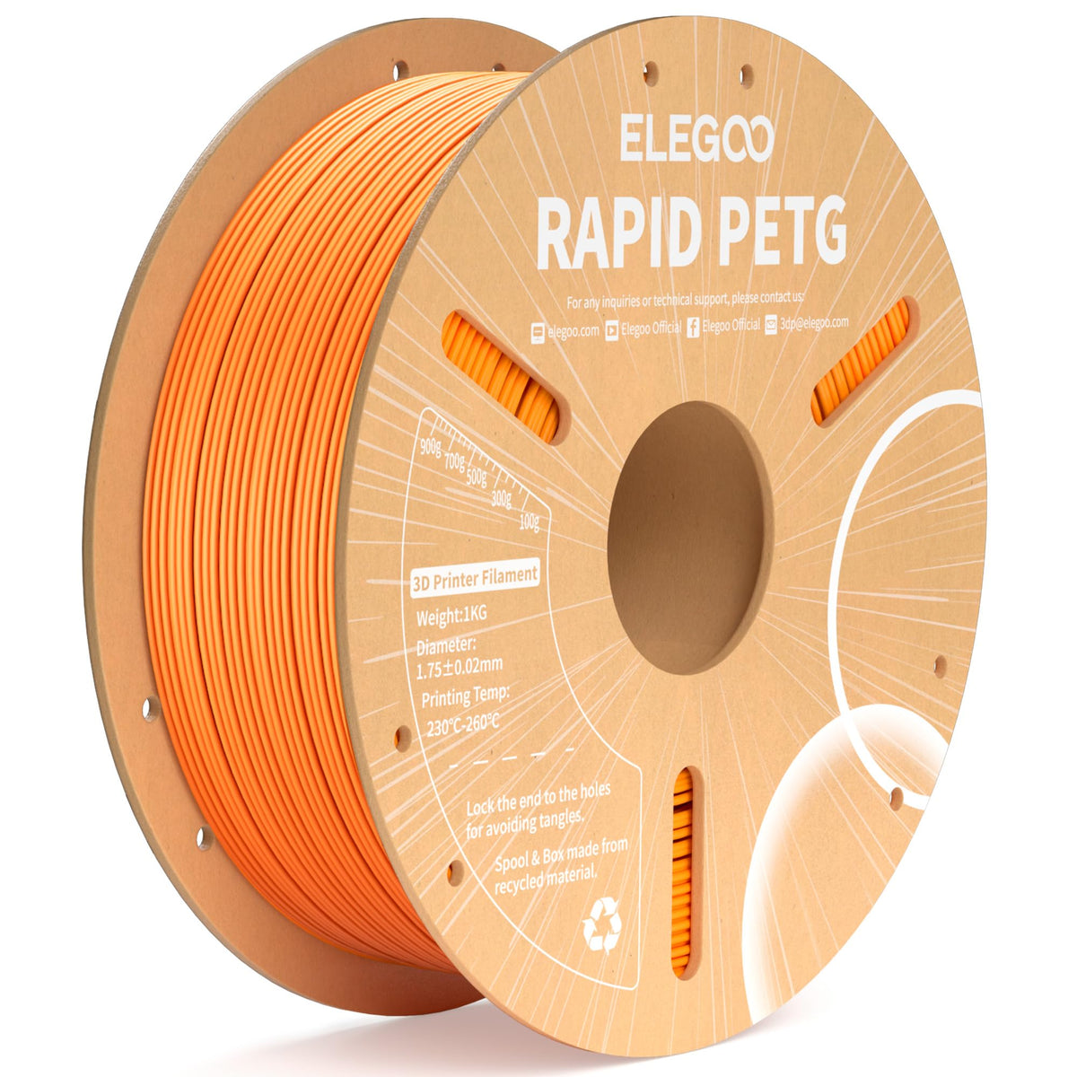 ELEGOO Rapid PETG 3D Printer Filament 1.75mm Black 1KG