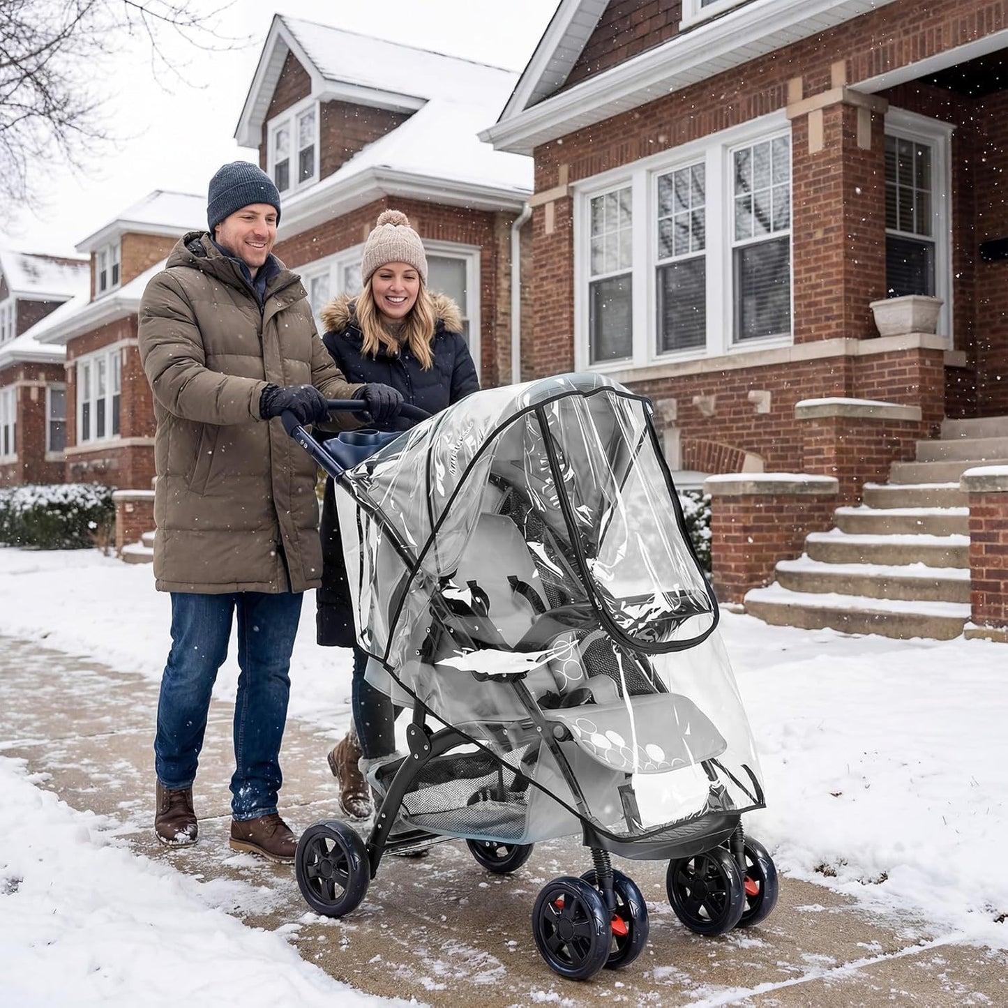 Universal Pushchair Rain Cover, Waterproof Breathable Pram Rain Cover with Lift-Up Window and Double Zippers,Fit for Most Pram Strollers