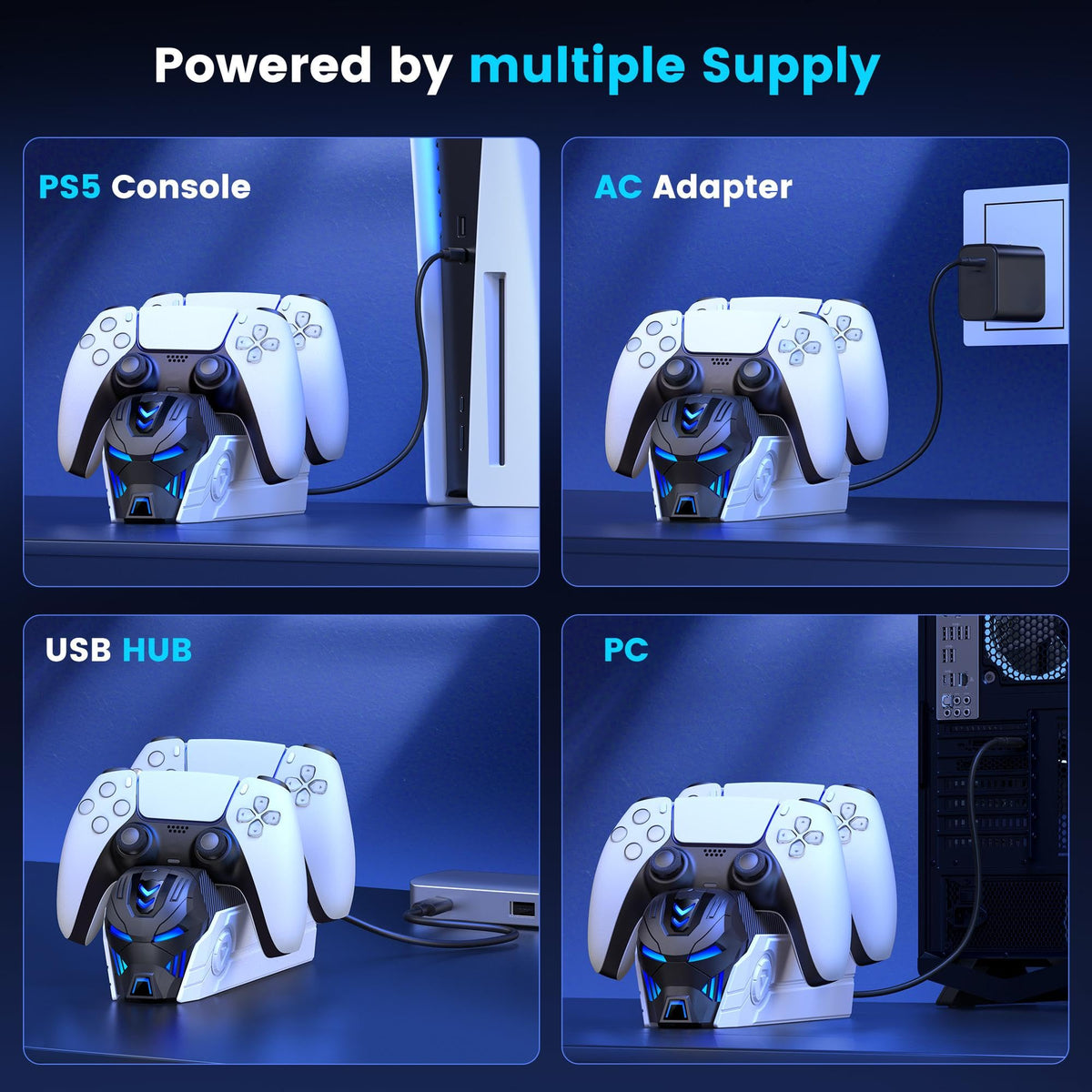 HELLCOOL PS5 Charging Charger for DualSense & Edge, Fast Charge 2 Controllers Simultaneously, Drop&Go No Alignment, LED Indicator with Touch Off, Smart Safety Protection, with 1m USB-C Cable