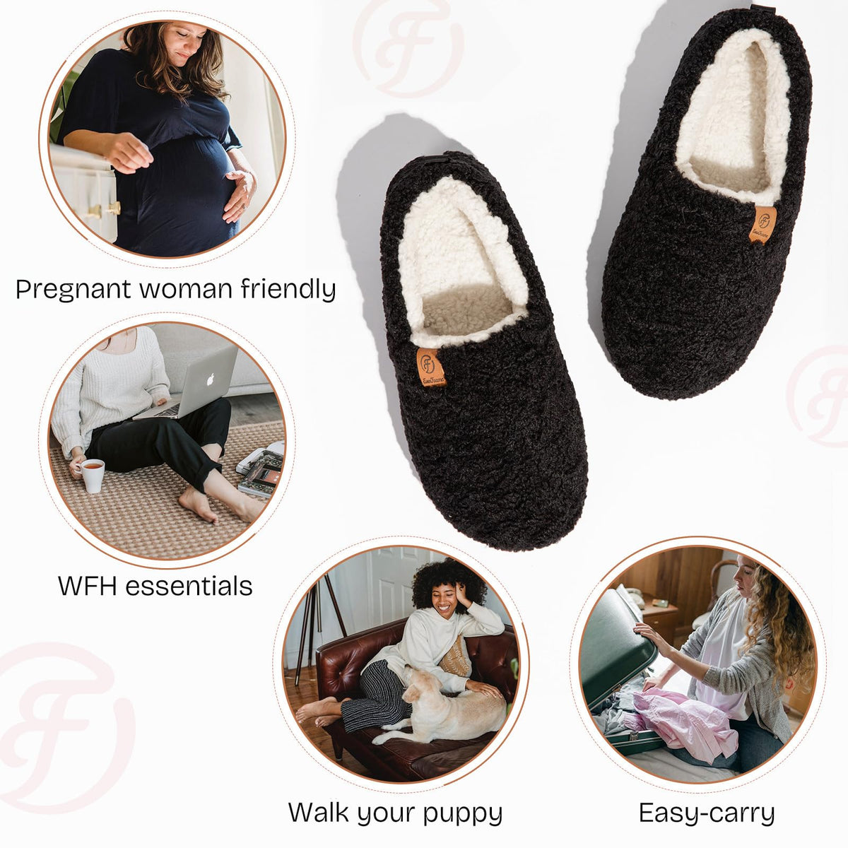 EverFoams Women's Fuzzy Full Slippers Faux Shearling Memory Foam