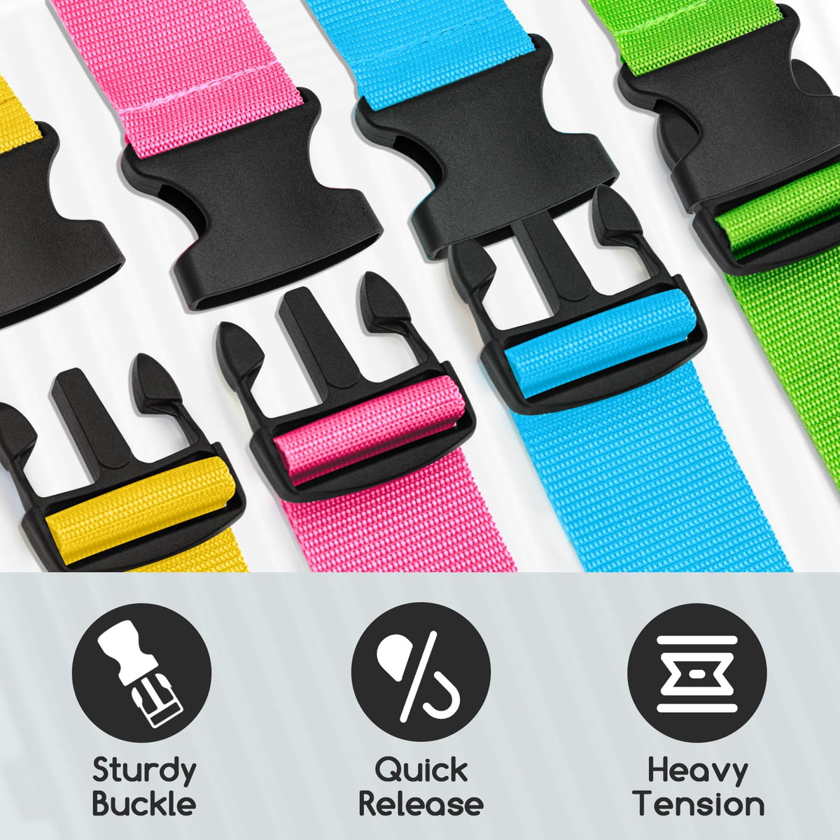 WISYOK Luggage Straps Extended, 4 Pack, 130-250cm Adjustable, Blue Orange