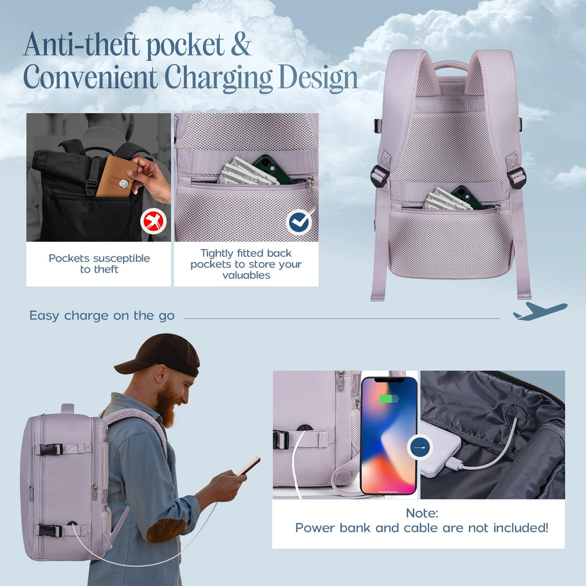 Xkdoai for Ryanair Cabin Bags 40x30x20,Backpack with TSA Approved Clear Bag