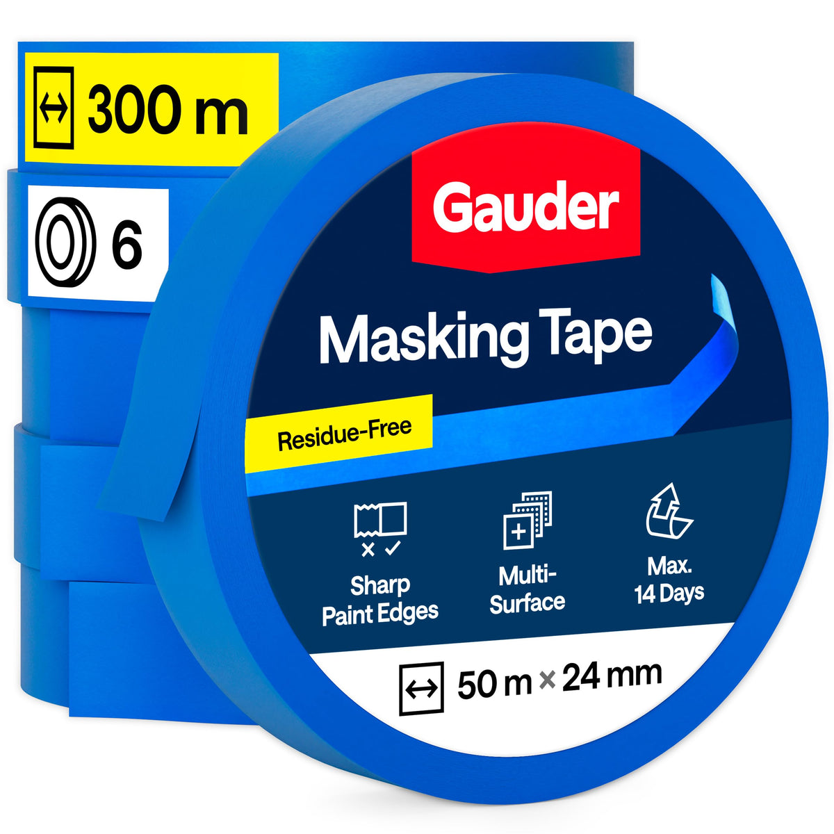 GAUDER Masking Tape for Painting, Blue Painters Tape (1 pc, 24 mm x 50 m)