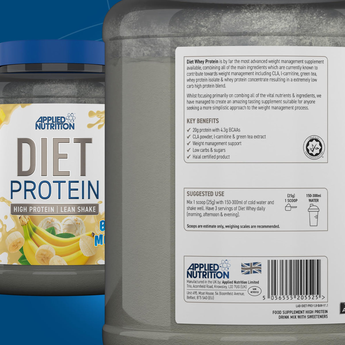 Applied Nutrition Diet Whey - High Protein Powder Supplement, Low Carb & Sugar, for Weight Management with CLA, L Carnitine, Green Tea (450g - 18 Servings) (Vanilla)