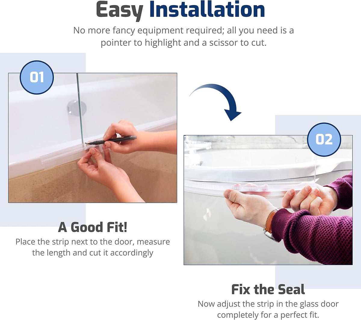 NYCENT Pre Curved Shower Door Seal Strip for 4-6mm Curved Glass – 90cm Long Pre Curved Shower Screen Seal Strip that Covers up to 20mm Gap - Perfect Transparent Shower Screen Seal Replacement