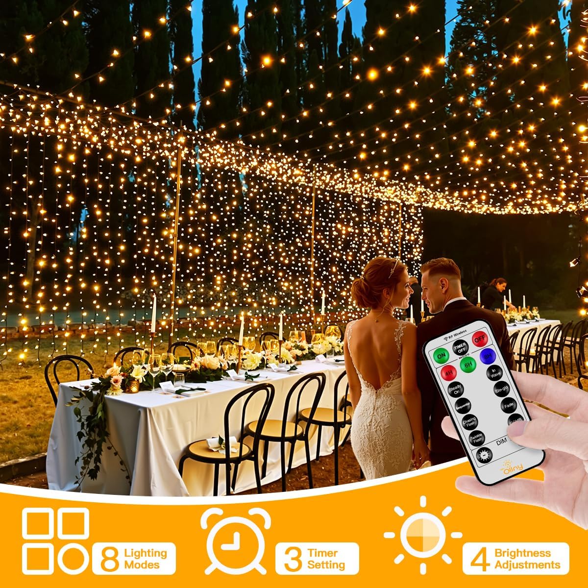 Ollny Smart Outdoor Fairy Lights, 20m 200 LEDs, RGB+W, App Control
