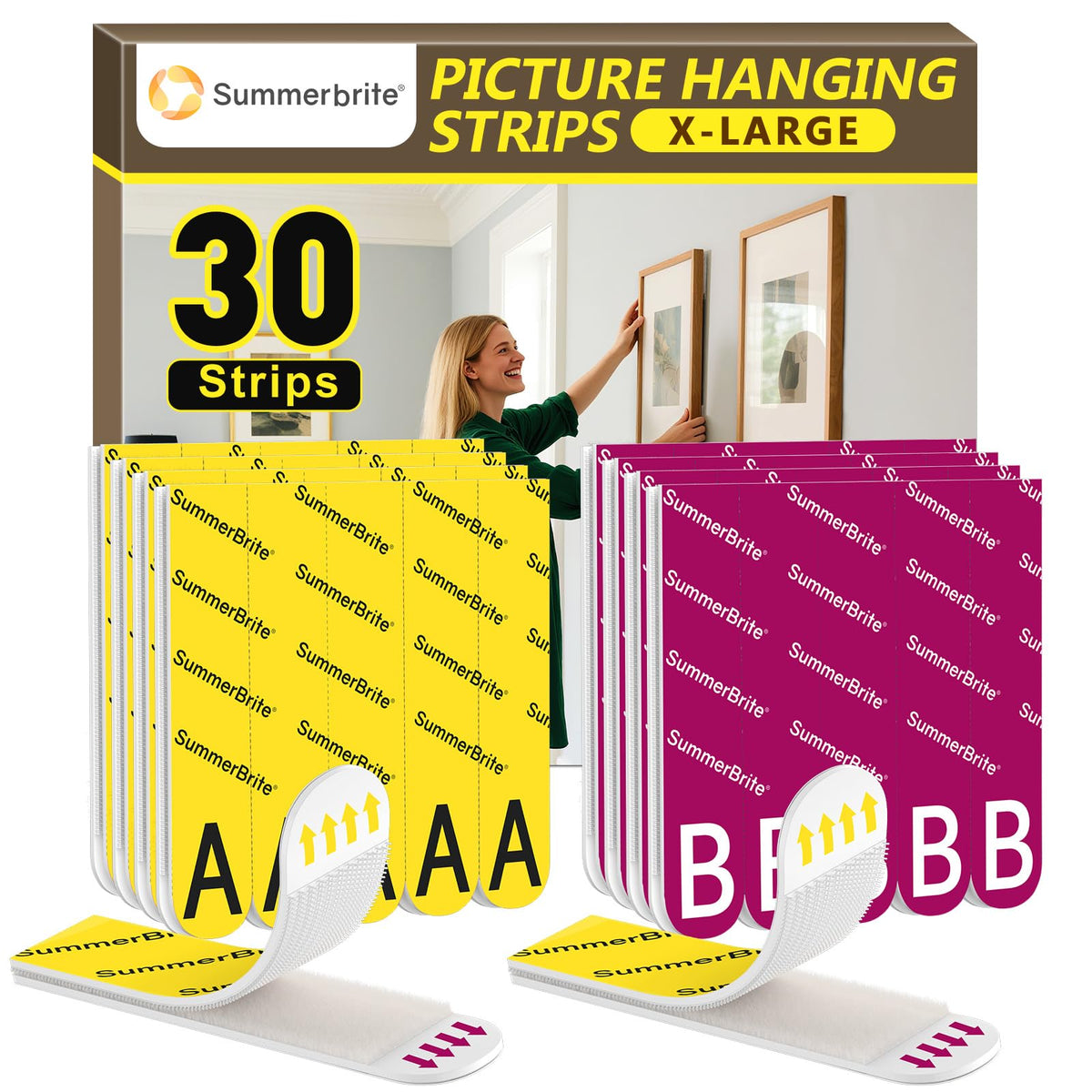 Summerbrite Picture Hanging Strips Heavy Duty 20 Pairs(40 Strips,XL),Damage Free Hanging Adhesive Strips,Mounting Tapes Removable,No Nails for Picture Photo Frames Hanger