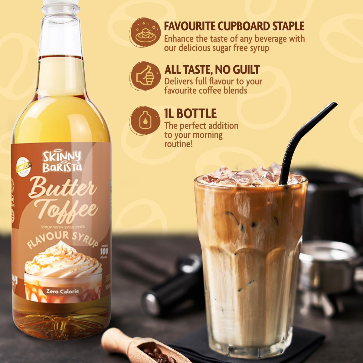 Skinny Food Co Butterscotch Syrup Zero Calorie 1L - Sugar Free Coffee Syrup