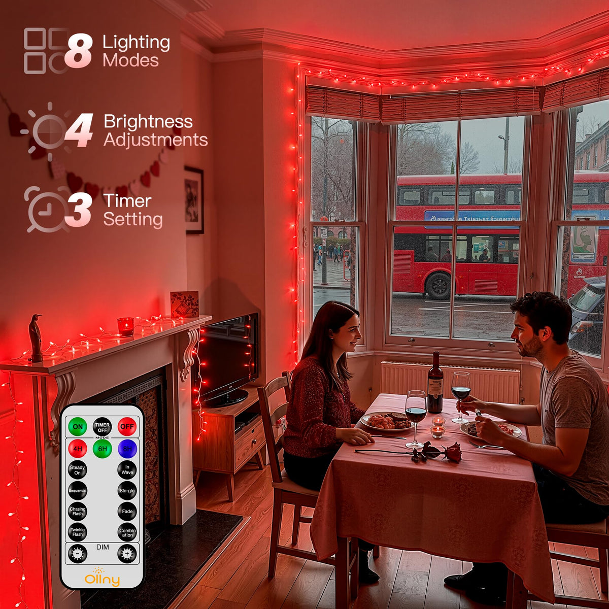 Ollny Fairy Lights Mains Powered 20m 200 LED Outdoor String Plug Remote