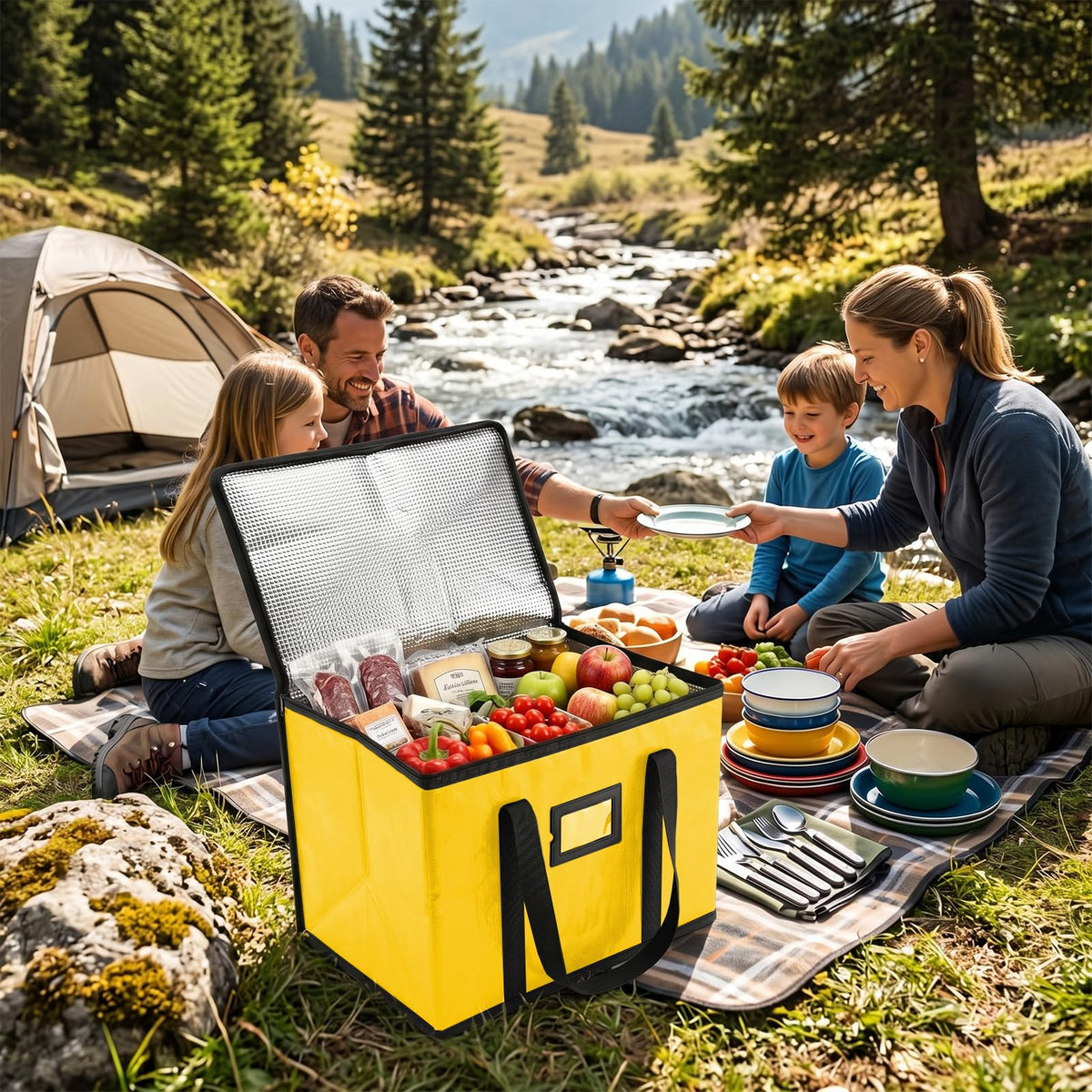 40L Insulated Thermal Food Delivery Bag for Hot & Cold Meals, Large Foldable Cooler with Insulation for Picnic, Camping, Lunch & Outdoor Use (Black)