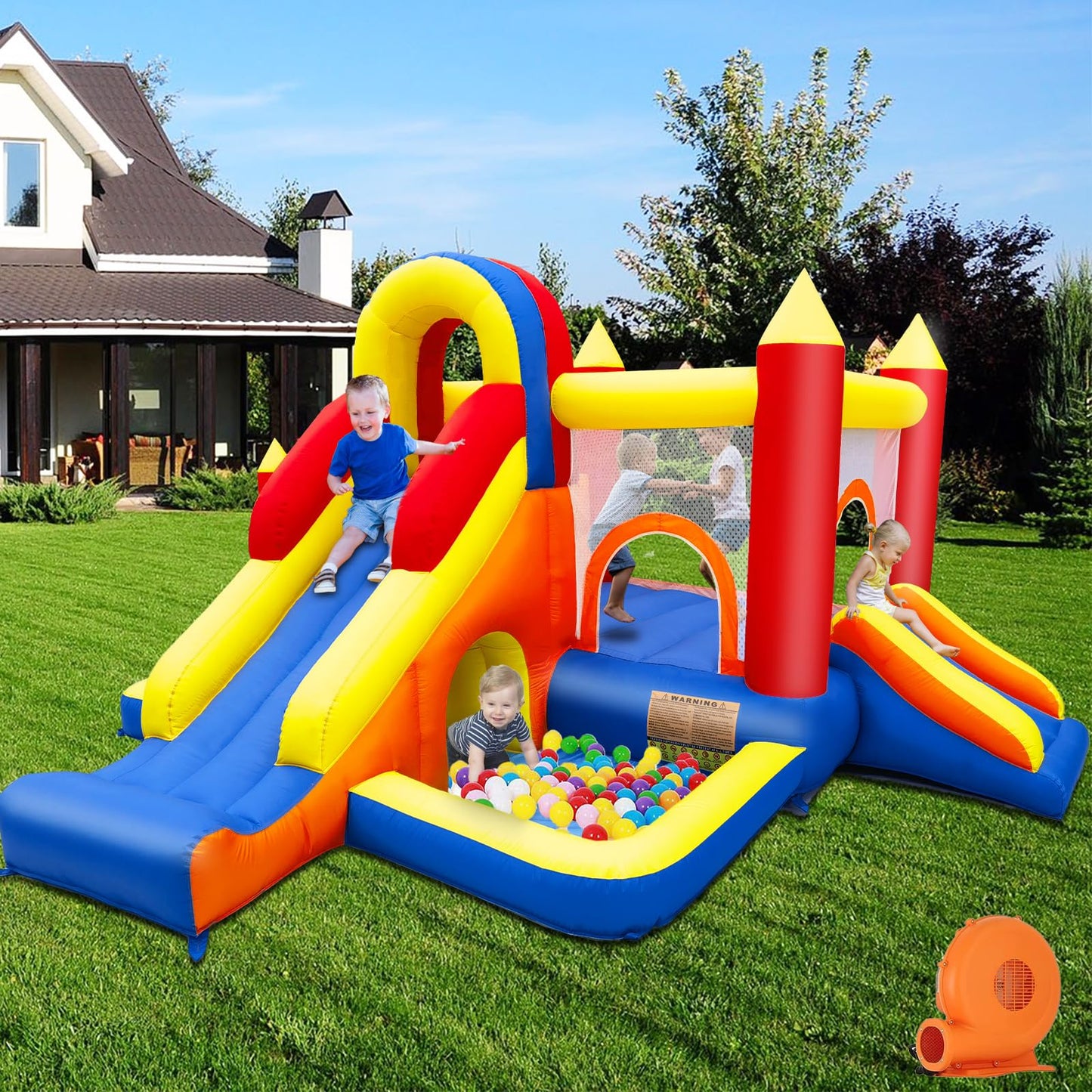 Baralir 7-in-1 Kids Inflatable Bouncy Castle with Blower — 371x351x188cm | Ages 3-10