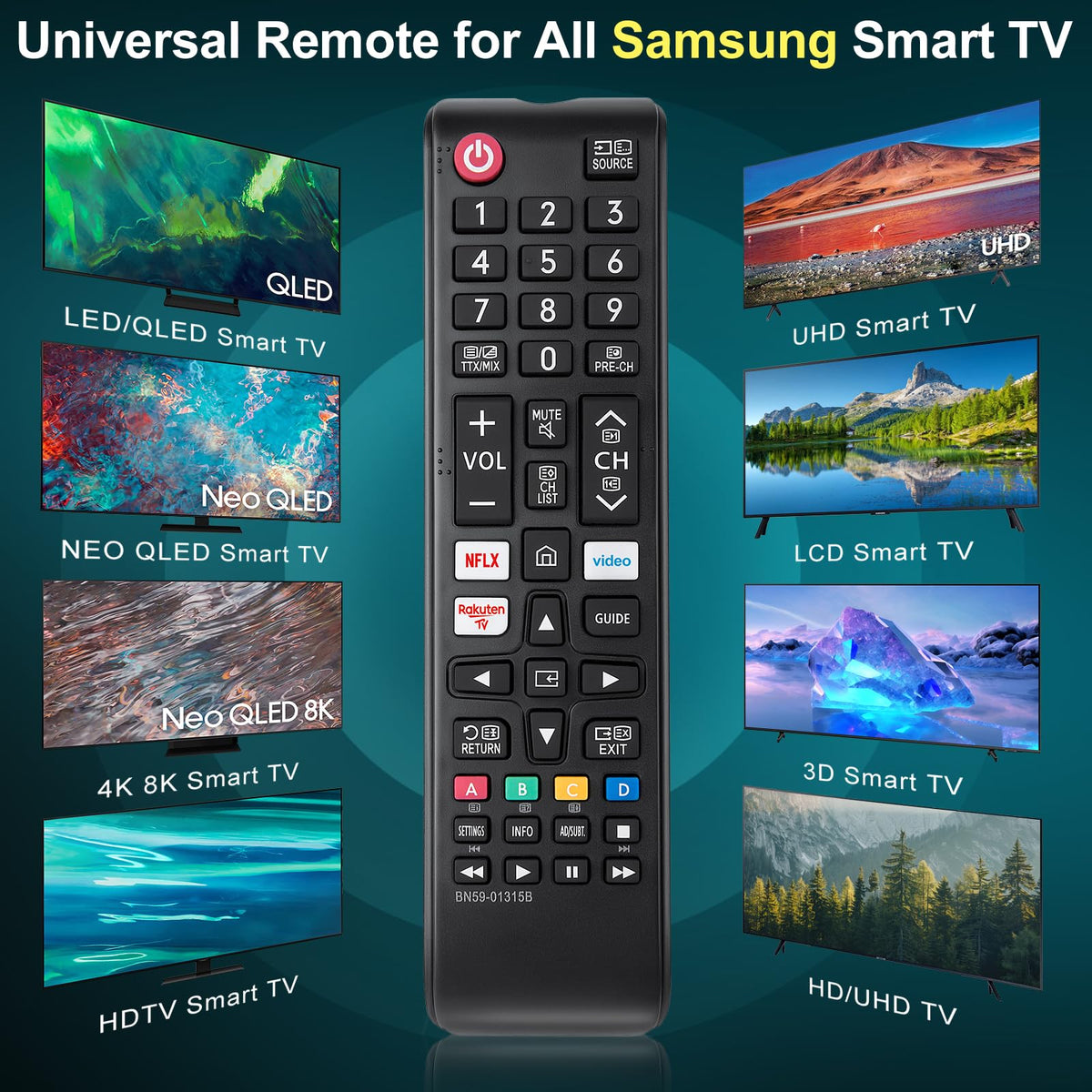 Universal-for-Samsung-Smart-TV-Remote, for Samsung Curved Qled Frame 4K TV