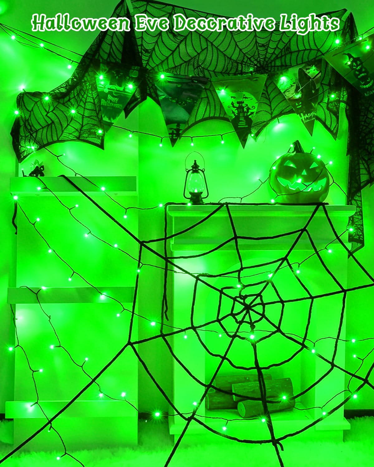 Dalugo Halloween Decoration Lights, 5M 50 LED Orange Purple White Fairy Lights with Timer, IP65 Waterproof Battery Powered Lights for Indoor Outdoor Autumn Halloween Decorations(Green Wire)
